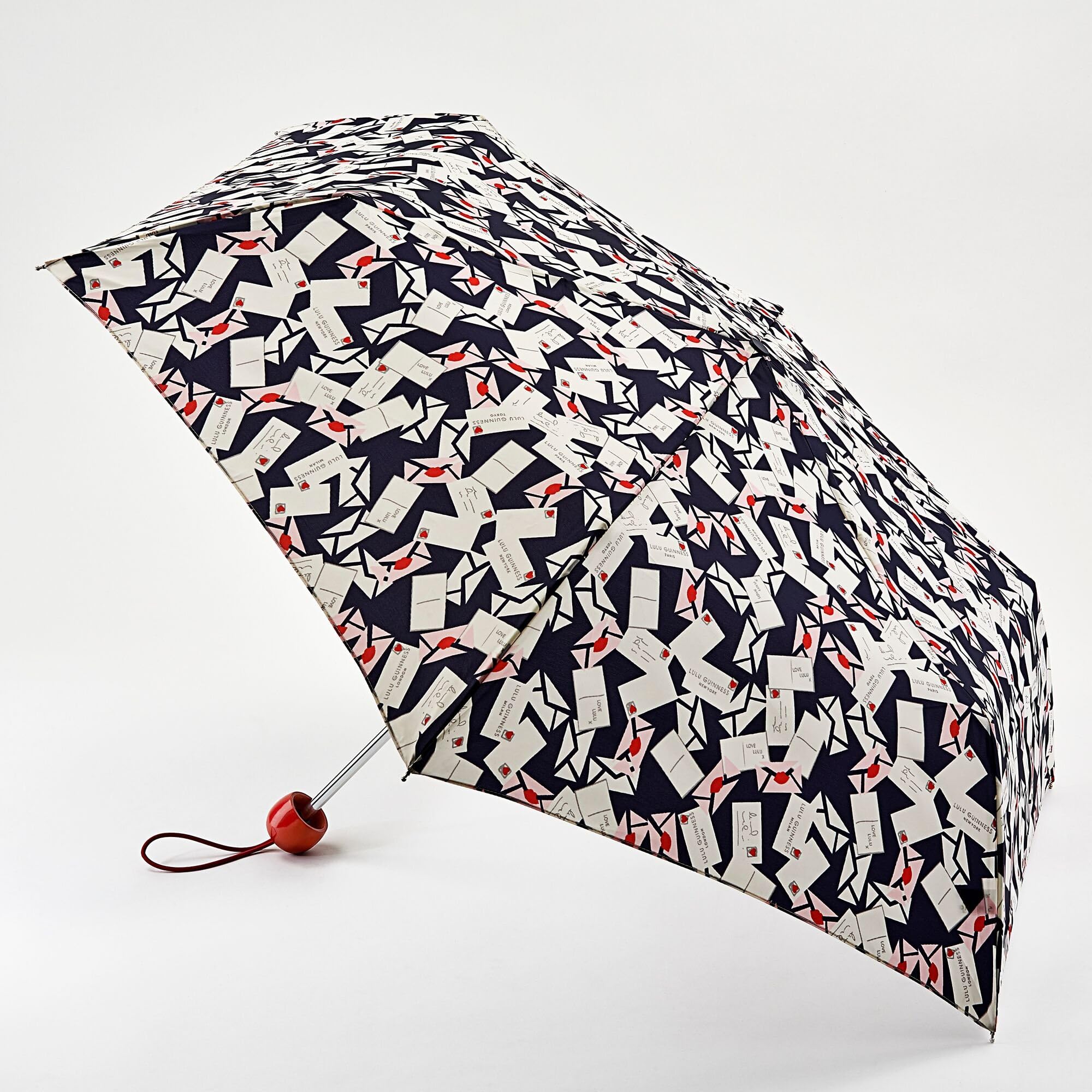 Lulu Guinness Envelope Print Letters Handbag Size Superslim Folding Umbrella & Matching Cover