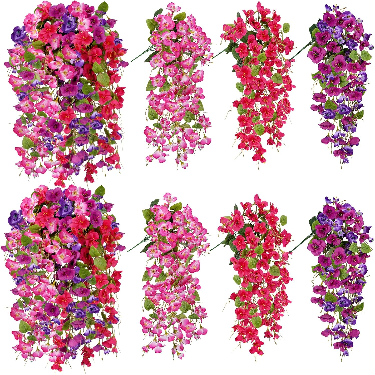 MHMJON 6pcs UV Resistant Artificial Hibiscus Hanging Flowers - Silk Fake Blooms in Red, Pink, Purple for Outdoor Porch, Patio, Basket Decor