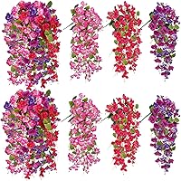 MHMJON 6pcs UV Resistant Artificial Hibiscus Hanging Flowers - Silk Fake Blooms in Red, Pink, Purple for Outdoor Porch, Patio, Basket Decor