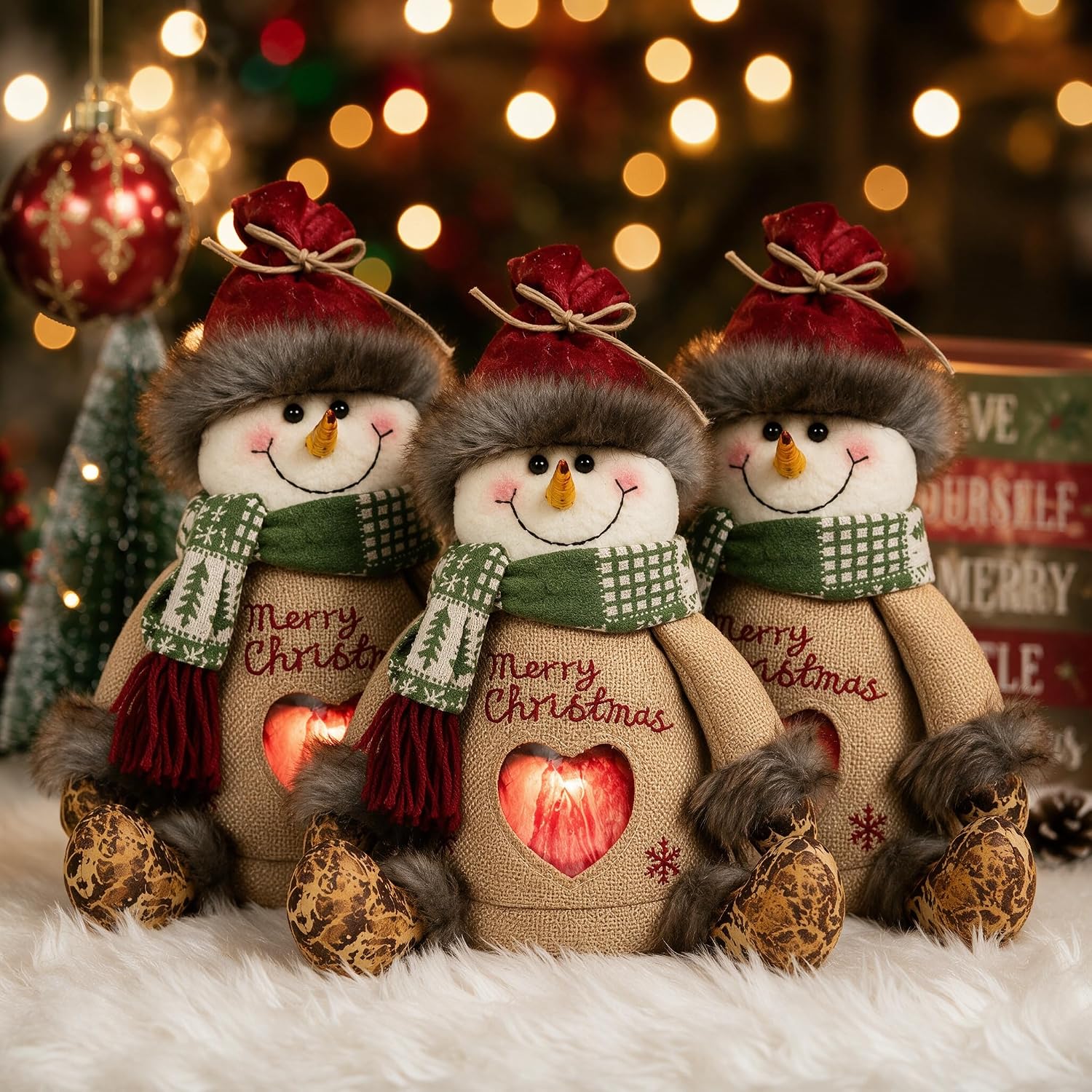 KGYHR Christmas Gift Bags Zipper Design, Reusable Felt Candy Bag Santa Snowman Elk for Xmas Party Decor Gifts, 3PCS B