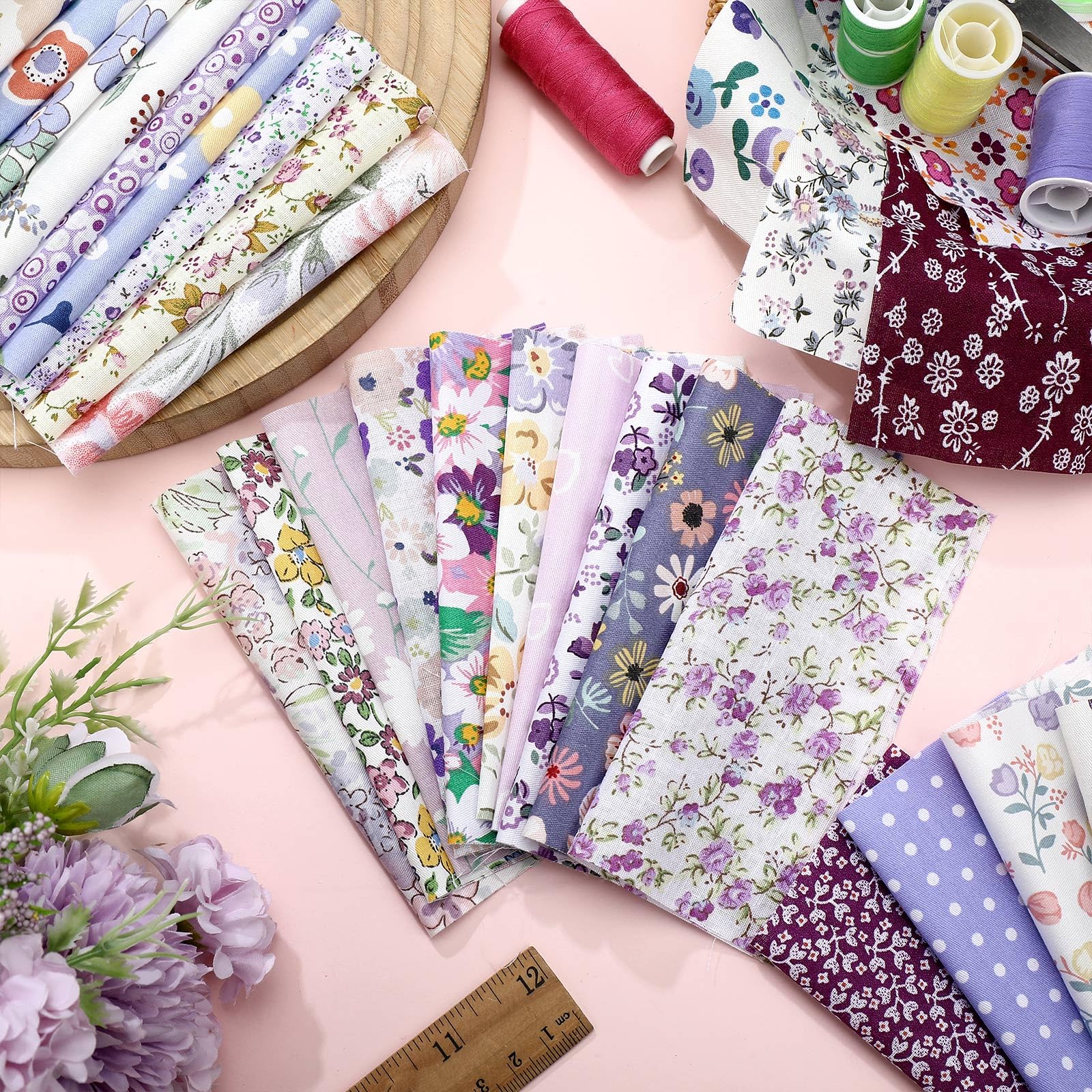 Kinlop 600 szt., 12,7 cm x 12,7 cm, tkanina bawełniana, kwadraty, DIY, wstępnie wycięte zestawy zawieszek do pikowania, pikowania, szycia, patchworku, scrapbookingu, tkaniny (fioletowe)