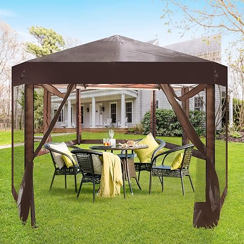 Miniatura 2 de LUCKYERMORE Tienda emergente de Dosel con toldo desplegable para patio con mosquitera, 13.2 pies, hexagonal, con bolsa de transporte, para patio,