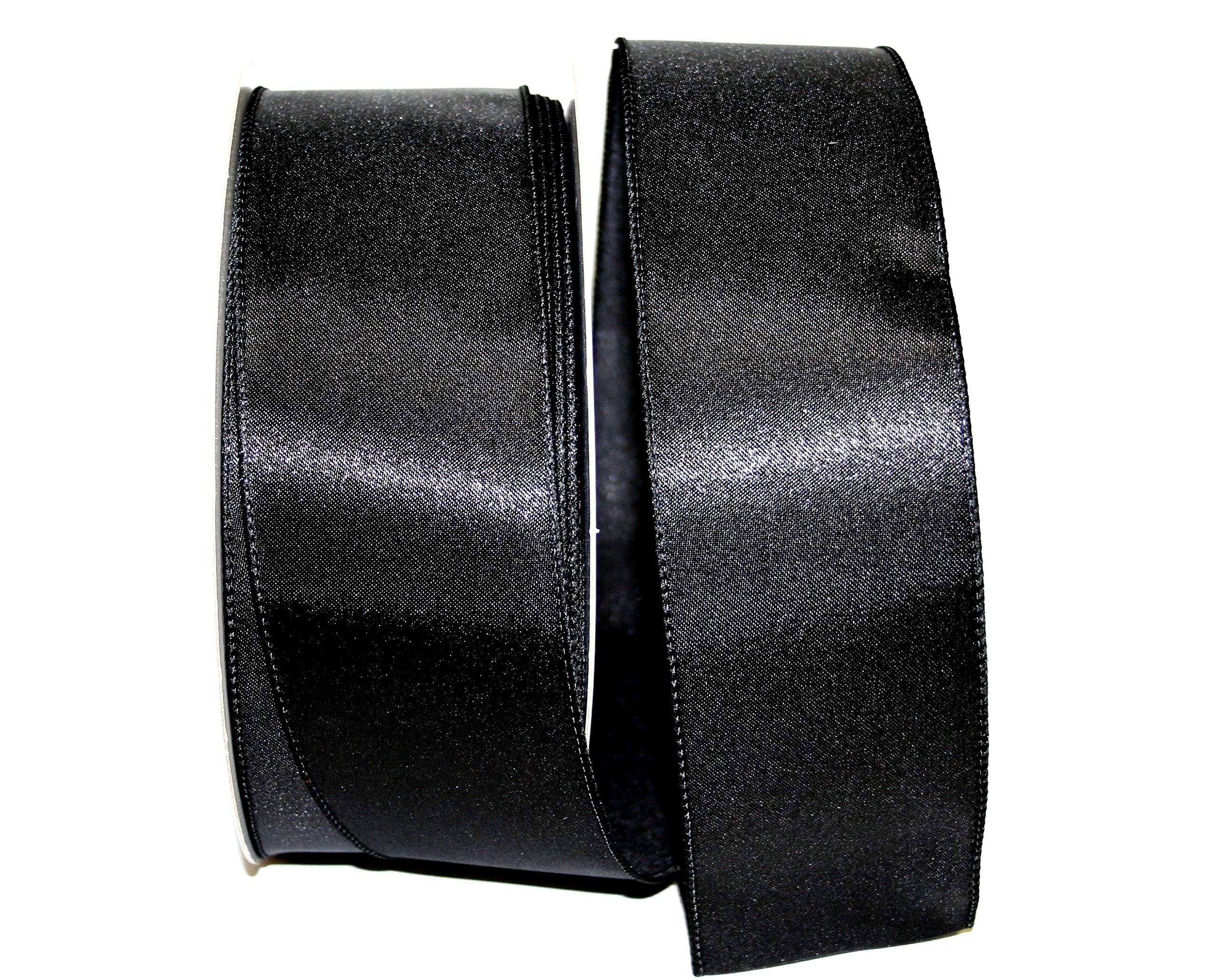 Reliant Ribbon 92575W-031-40K Satin Value Wired Edge Band, Black, 2-1/2 Inch x 50 Yards