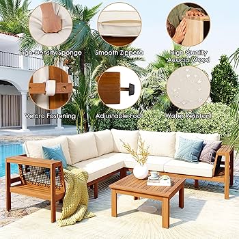 Amazon.com: JIVOIT Acacia Wood Sofa Set, 4 Pieces Outdoor