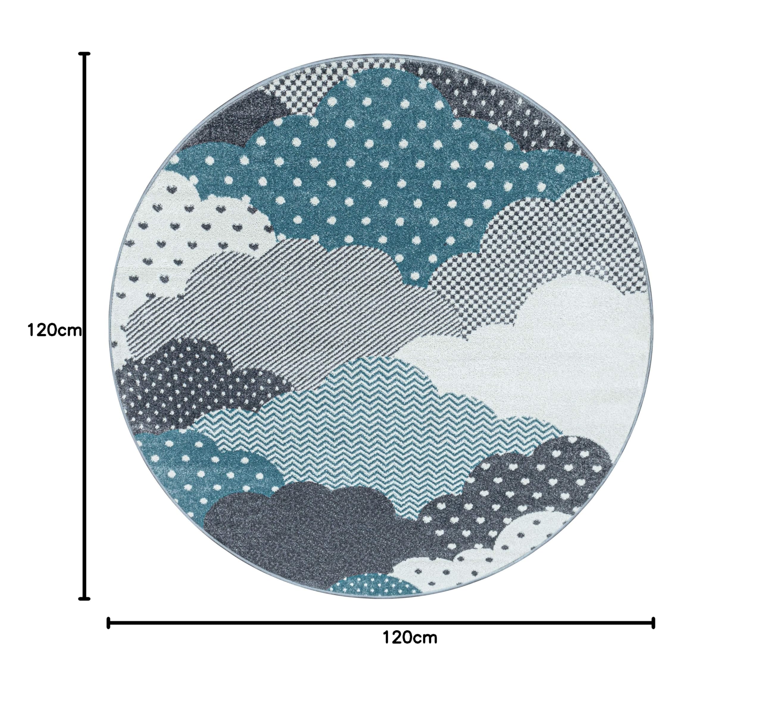Carpettex Tapis pour Enfants avec Design de Nuages pour la Chambre d'enfant, Tapis pour Enfants, Couleur: Bleu, Taille: 120 cm Rond