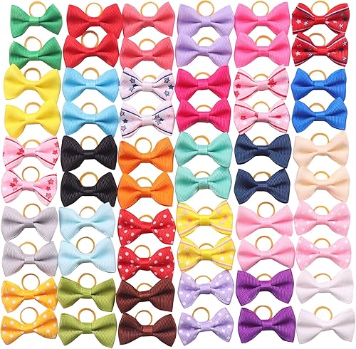YAKA 60 unidades (30 Paris) Lindos lazos para el pelo con lazos de goma hechos a mano, accesorios para el cabello, lazo para mascotas (mezcla de