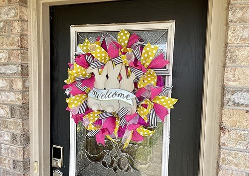 Miniatura 5 de Bunny Butt Welcome Easter Spring Deco Mesh Front Door Wreath, Home Decor Decoration, Unique Housewarming Wedding Gift, Welcome Hanger
