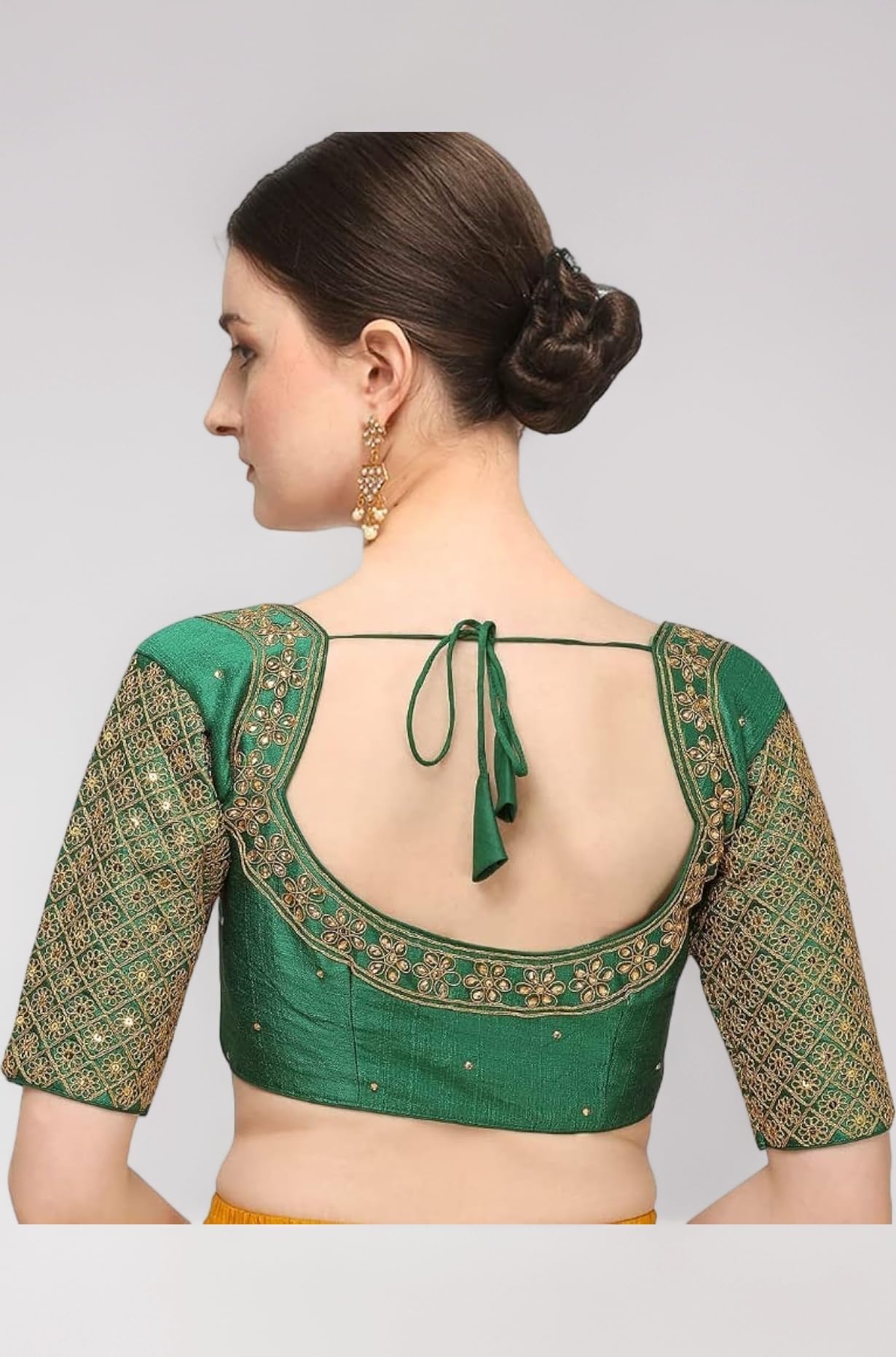 Pujia Mills Women's Embroidery Handwork Sequence Work Necklace Design Readymade Blouse