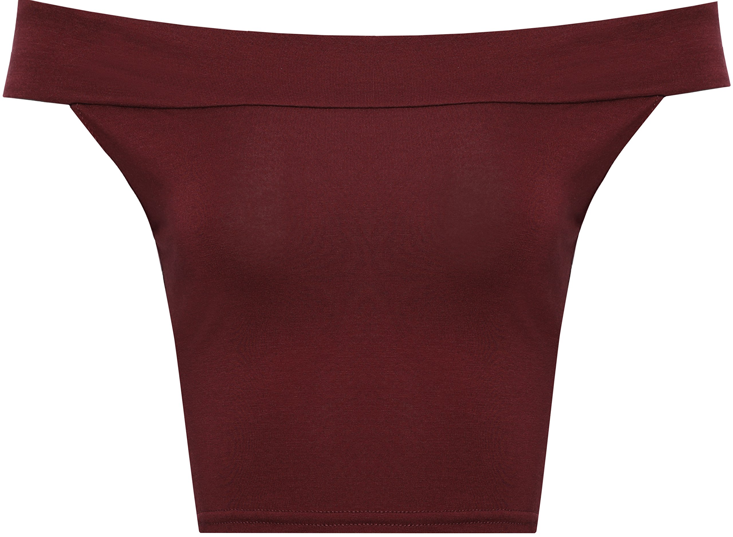 Wearall Women's Wine Off Shoulder Plain Short Crop Bandeau Open Cowl Neck Top - 8-10
