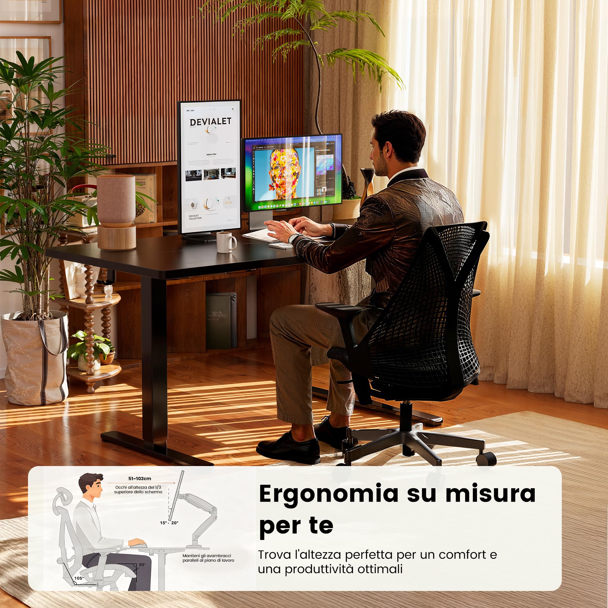 ErGear Scrivania Regolabile in Altezza, Scrivania Regolabile da Stazione in Piedi con Pannello Smart a 4 Memorie e Tavola Splice (160 x 80 cm, Nero)