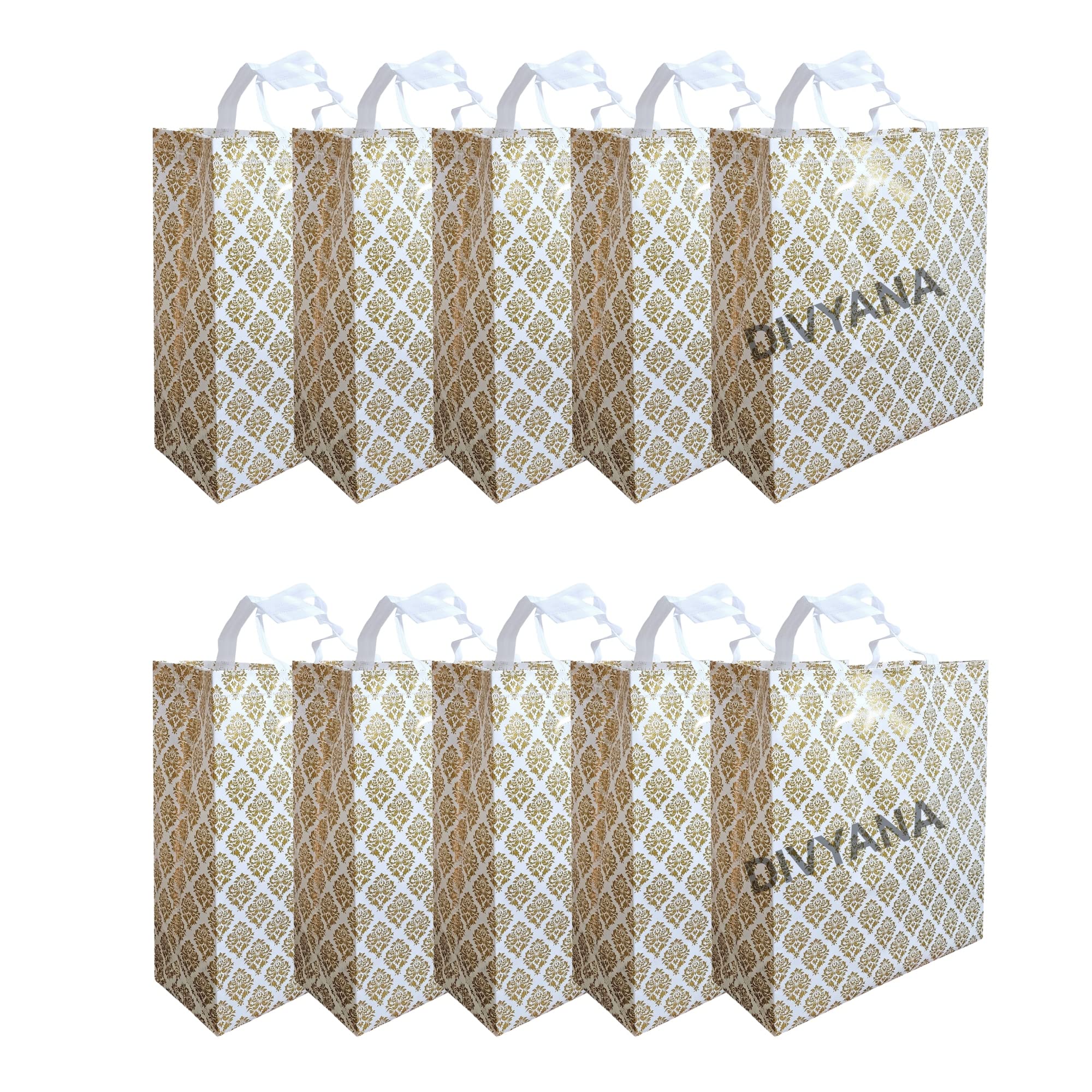 DIVYANA Multipurpose Gift Bags, White & Golden, Large (33x12x35 cm), Pack of 10 Pieces (B0BDVRDT9Z) Amazon Price History, Amazon Price Tracker