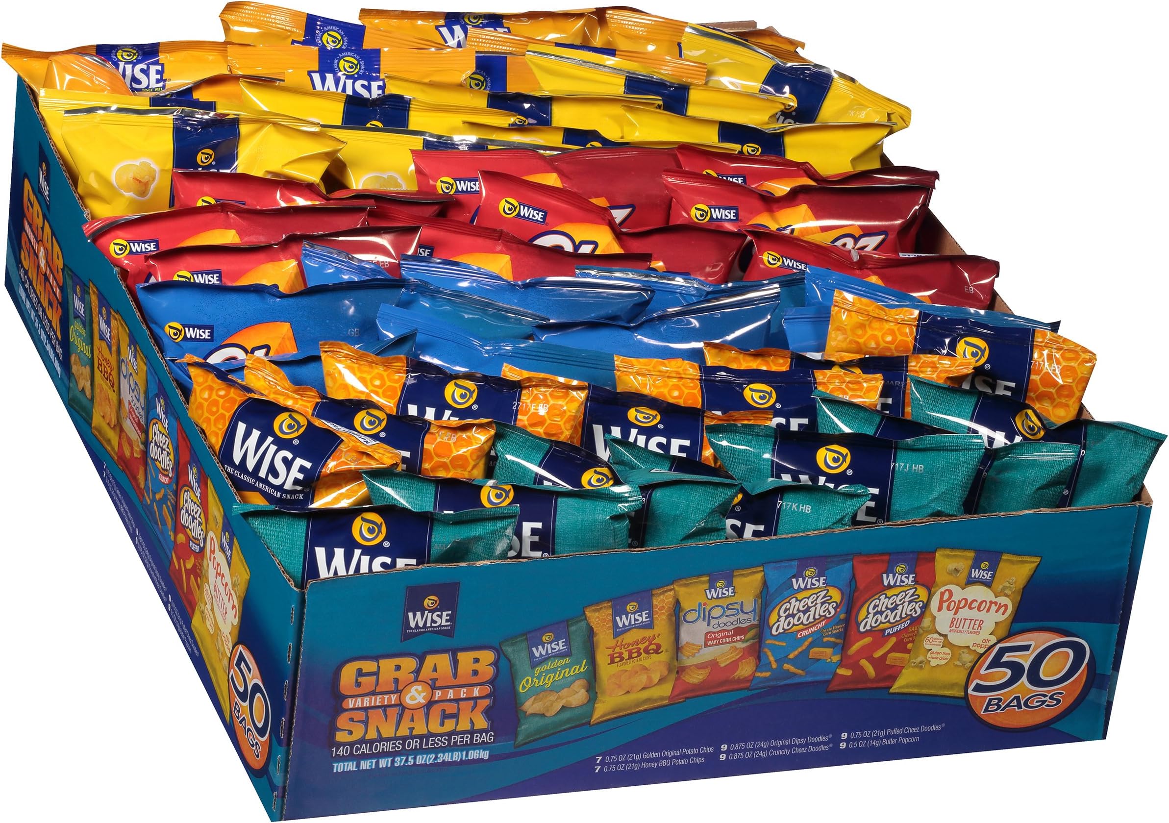 Wise Snacks Grab and Snack Chips Original Mix Variety Bulk Snack for Fun and Tasty Snacking 0.75 Ounce, 50 Count Gluten Free, 0g Trans Fat, No Preservatives