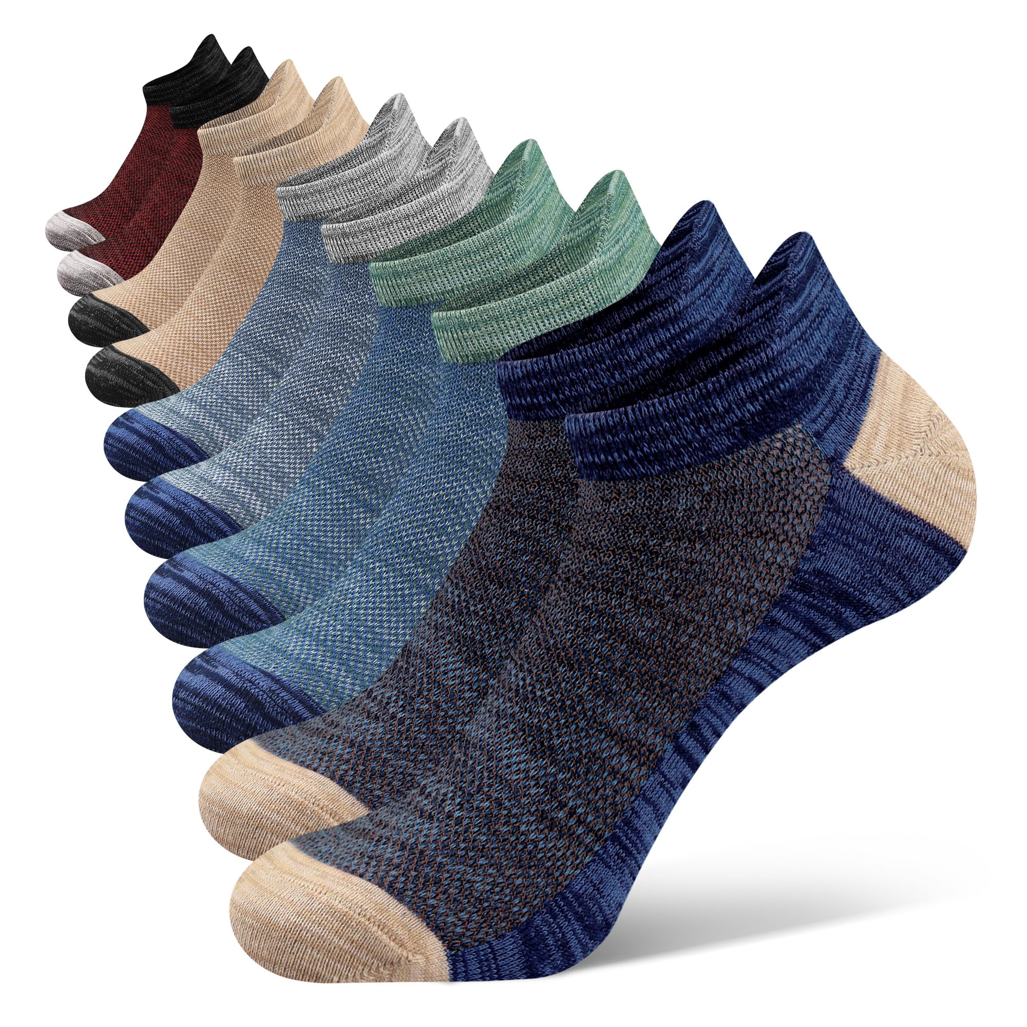 CLOSEMATE Mens Ankle Trainer Socks 5 Pairs Non Slip Sport Socks for Men Cotton Low Cut Athletic Socks
