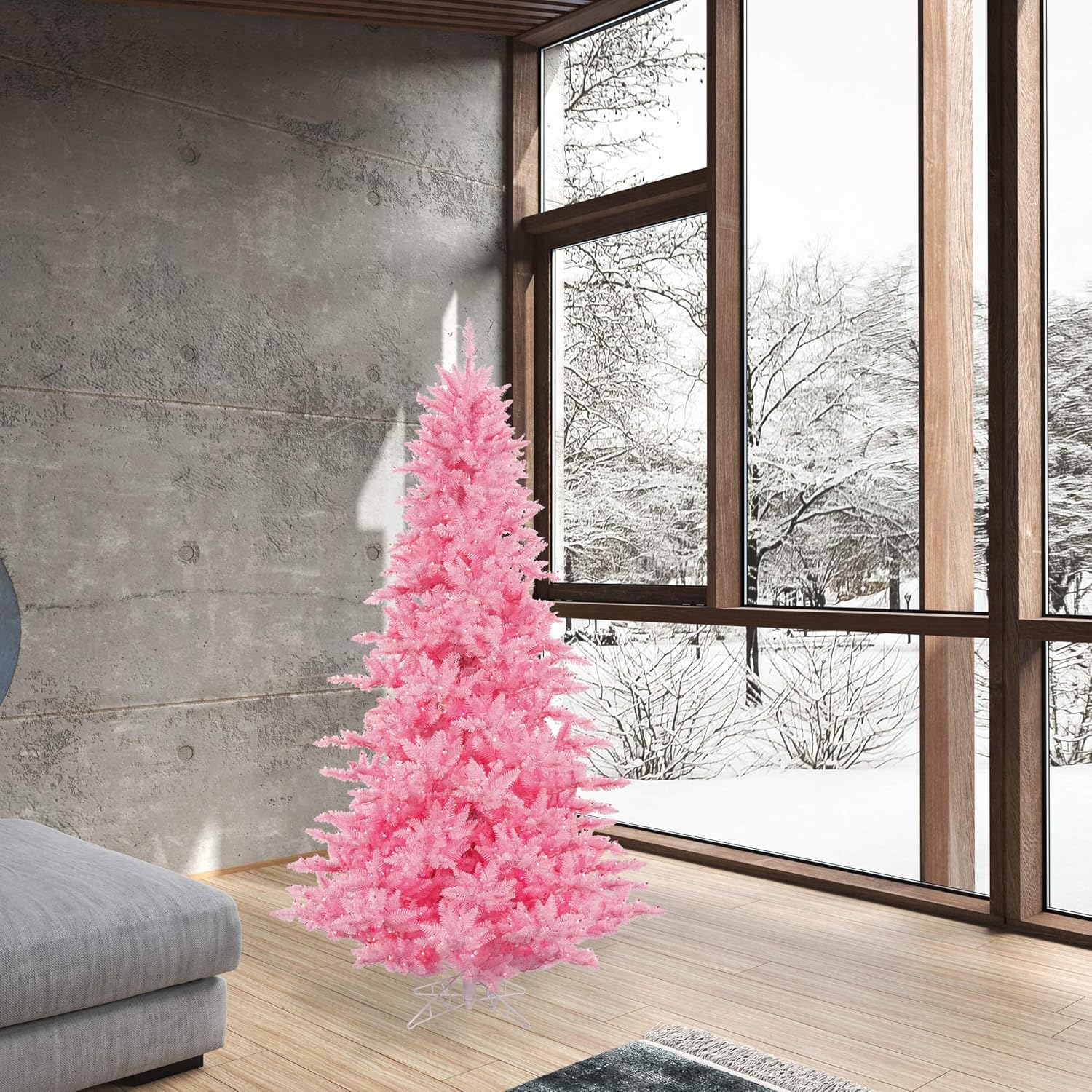 Vickerman 6.5' Pink Fir Artificial Christmas Tree, Pink Dura-lit LED Lights - Faux Fir Christmas Tree - Seasonal Indoor Home Decor