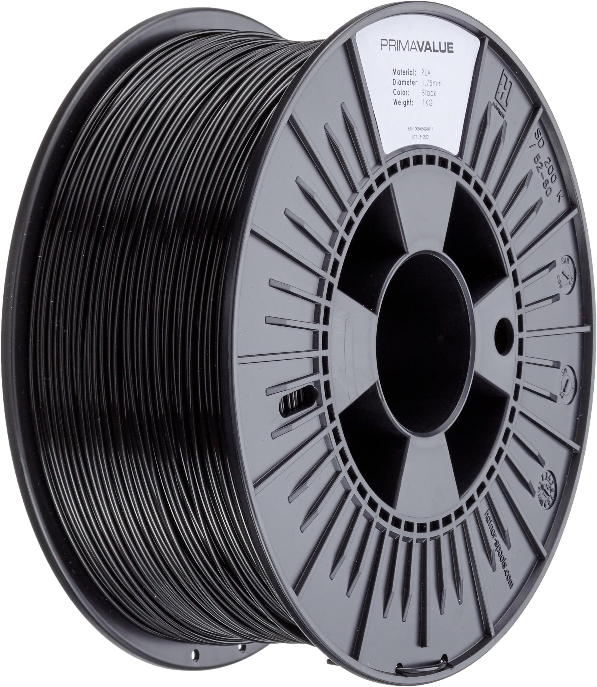 PVPLA175BK PrimaValue PLA Filament, 1.75 mm OD, 1 kg Spool, Black