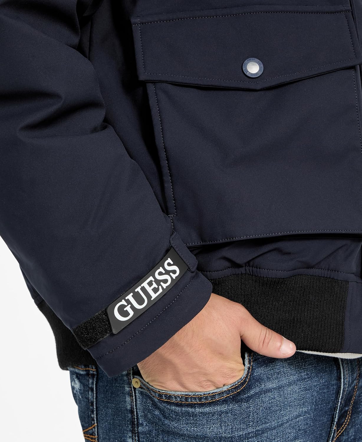 GUESS Men's Filip Short Softshell Hooded Jacket With Fur