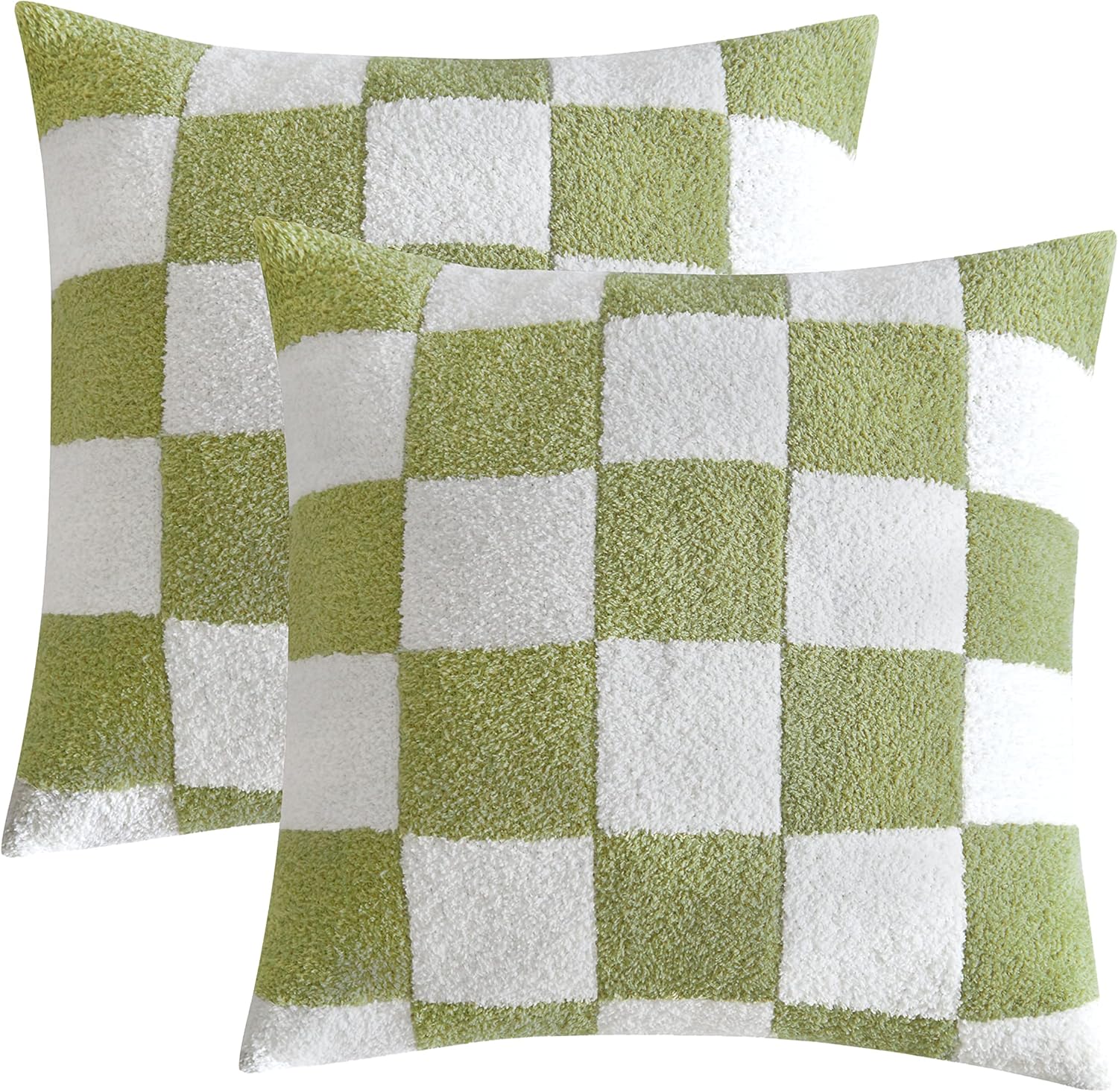 REPRECONF Set of 2 Ultra Soft Cozy Buffalo Checkerboard Fluffy Microfiber Checker Knitted Throw Pillow Cover Fleece Cushion Case Decorative for Sofa Couch Bed 18 inches Both Sides (Cream)