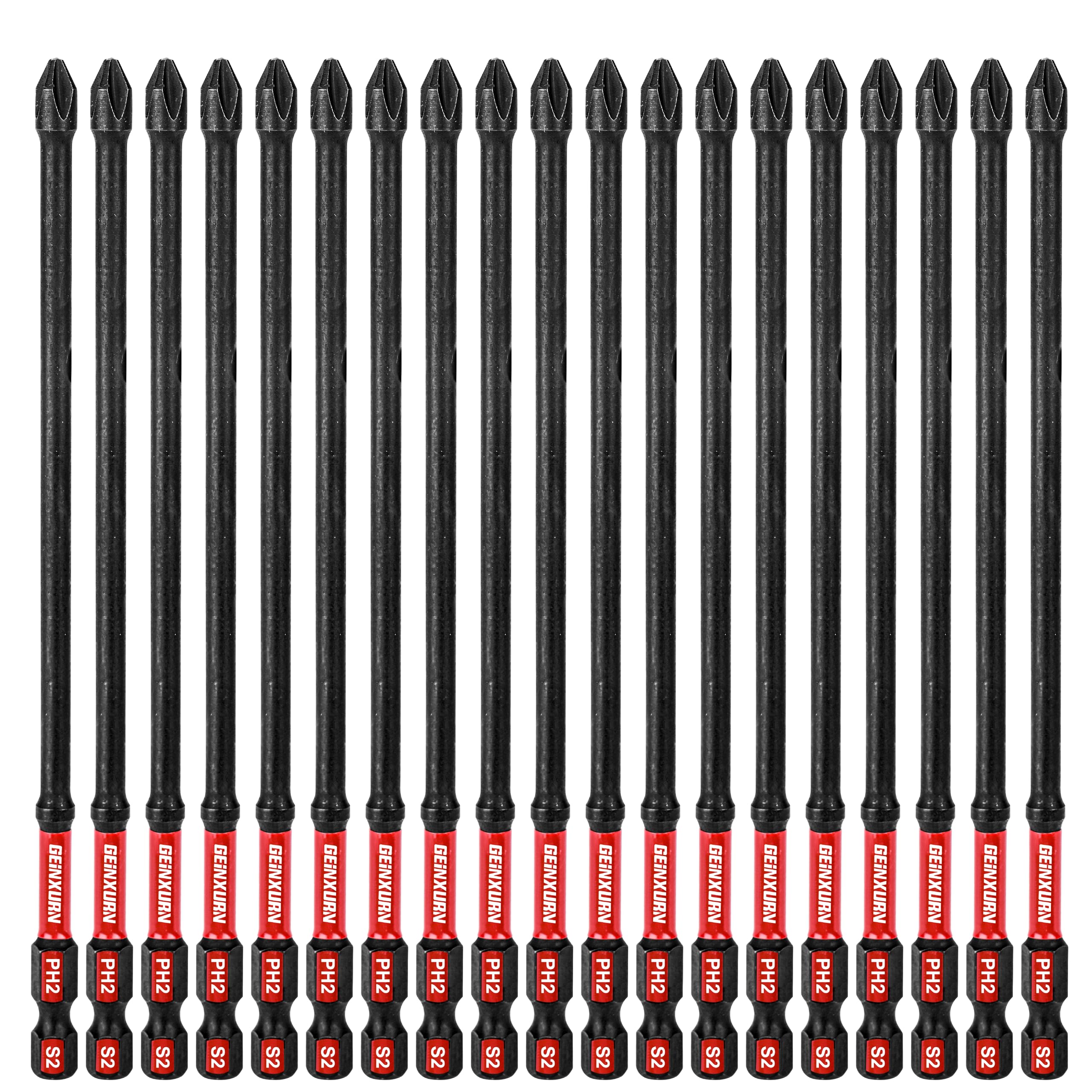 Geinxurn Impact Tough #2 Phillips 6 in. D2 Steel Long Extension Insert Driver Bits,20Pack 1/4 Inch Hex Shank Long Cross Magnetic PH2 Screwdriver Bits