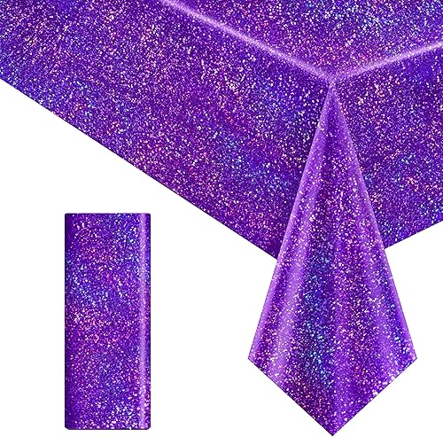 1 mantel láser holográfico morado iridiscencia brillante de 40 x 108 pulgadas, manteles rectangulares de papel de aluminio aguamarina para