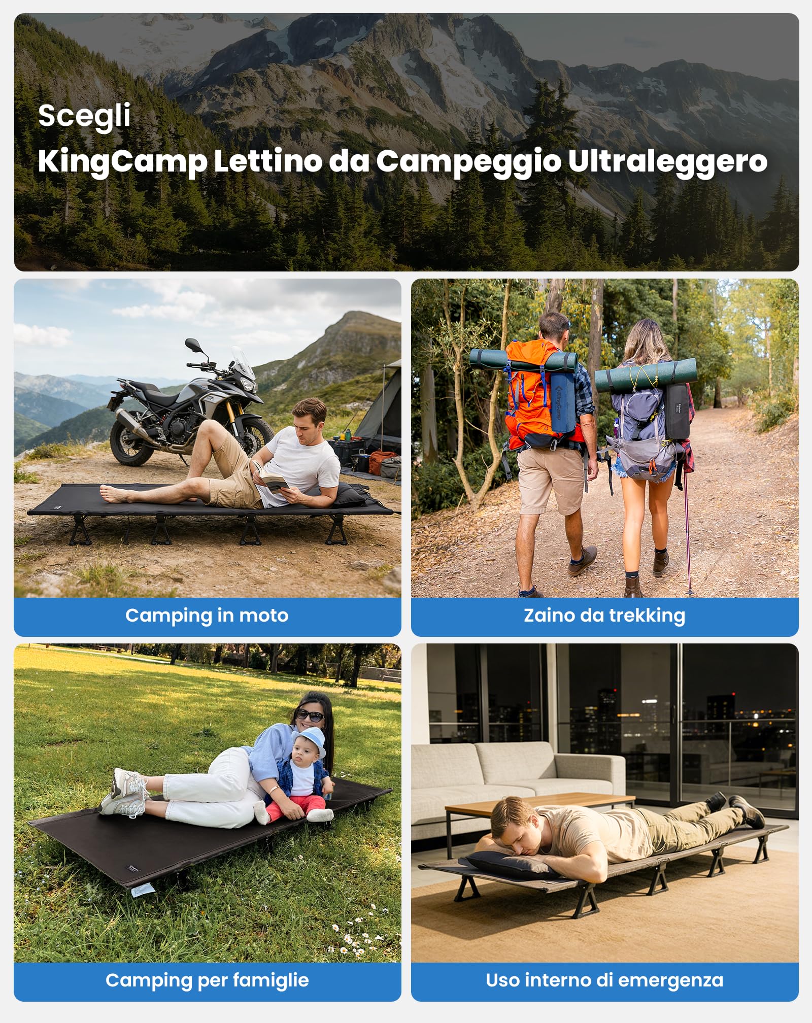 KingCamp Lettino da Campeggio Pieghevole Ultraleggero Letto per Dormire brandina da Camping Giardino 190 x 64 x 12 cm Capacità di Carico di 120 kg