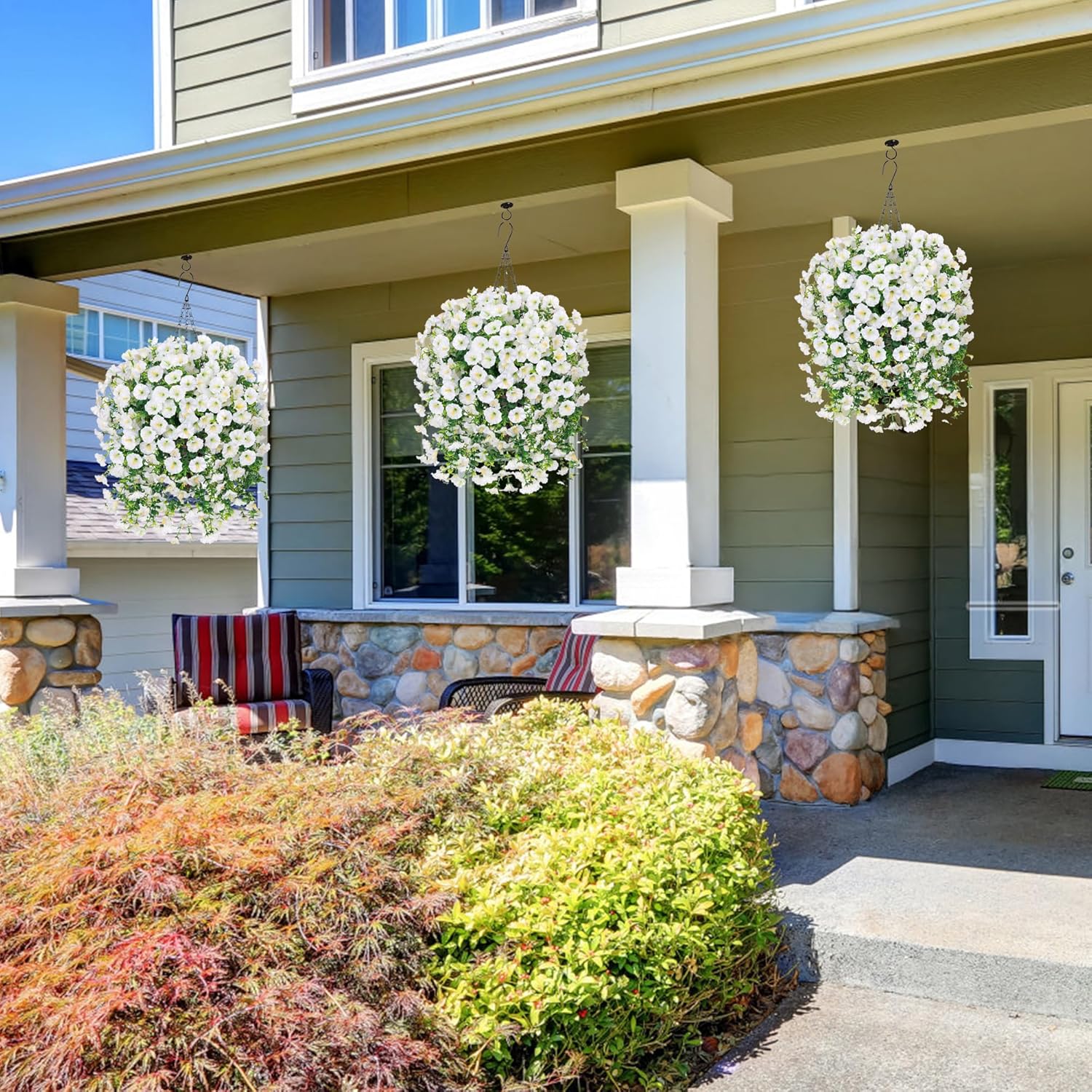 Artificial Faux Hanging Flowers Plants for Outdoor Decor,2 PCS Fake Silk Morning Glory with Eucalyptus UV Resistant Realistic Trailing Vines for Wall Home Porch Patio Balcony Yard Indoor Decor,White - Image 8