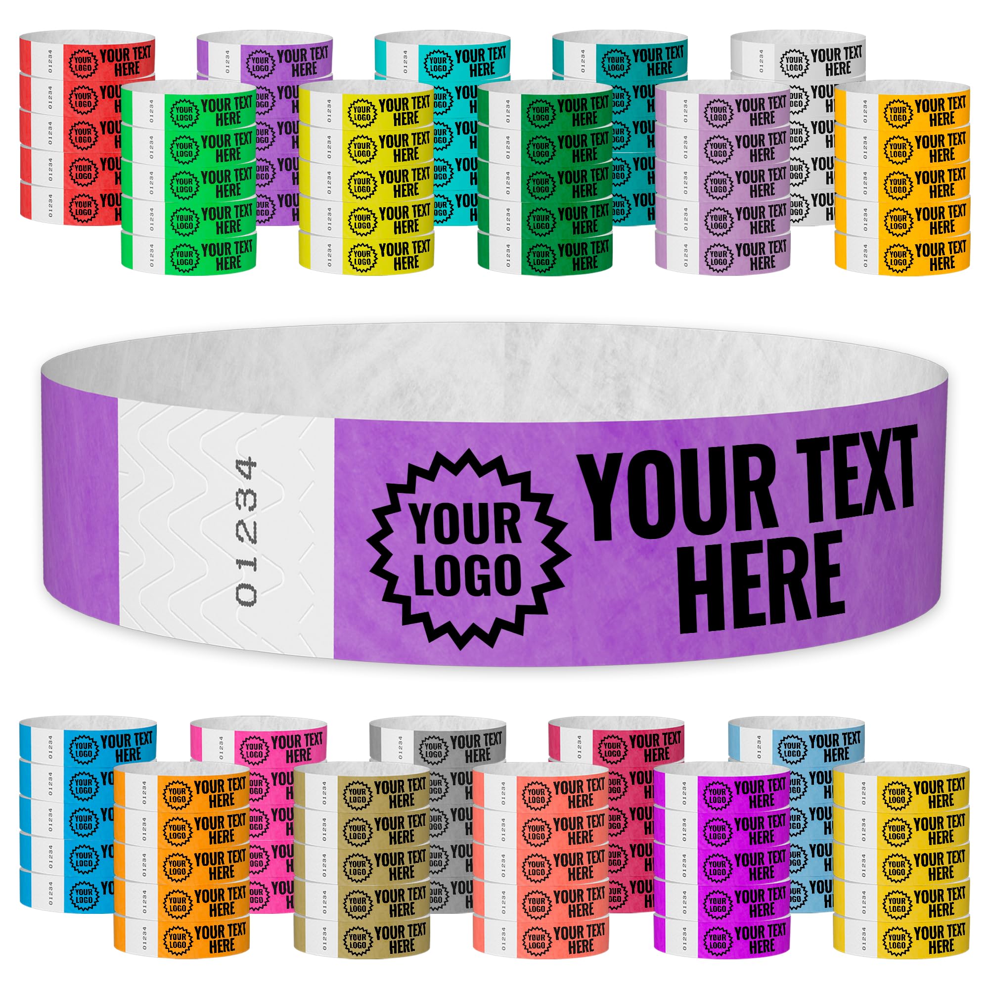 WristCo Purple Custom Imprint Wristbands - 1,000 Count Tyvek ¾” x 10”- Add Any Text Logo and Image & Receive Printed Wrist Band Bracelets for Events