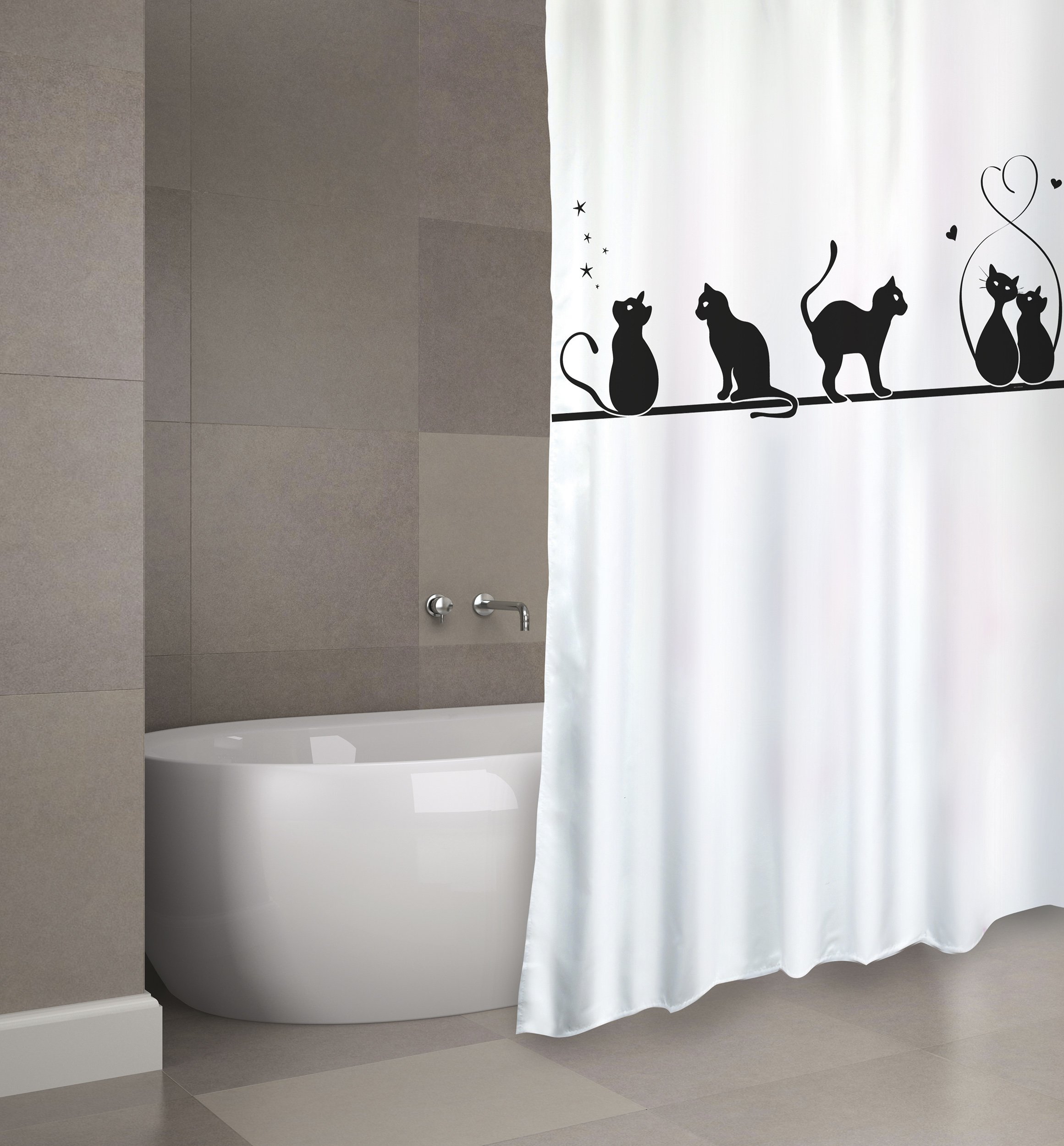 Rideau de Douche Premium en Polyester Noir & Blanc 180x200cm avec Anneaux