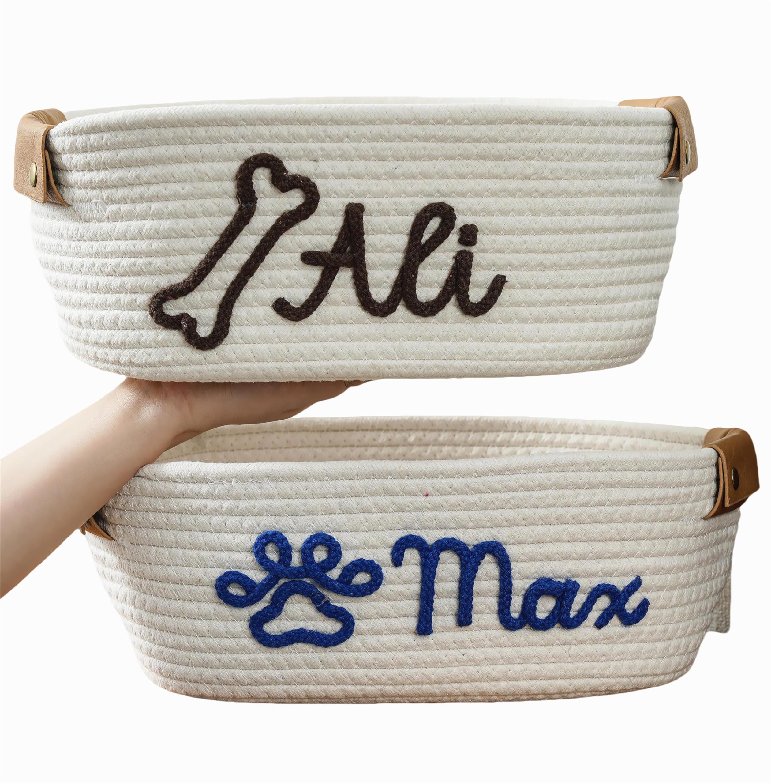 JUPPE Custom Pet Toy Rope Basket with Personalized Name, Cat or Dog Toys and Storage Organizer, Cotton Rope Basket Gift (For pet)
