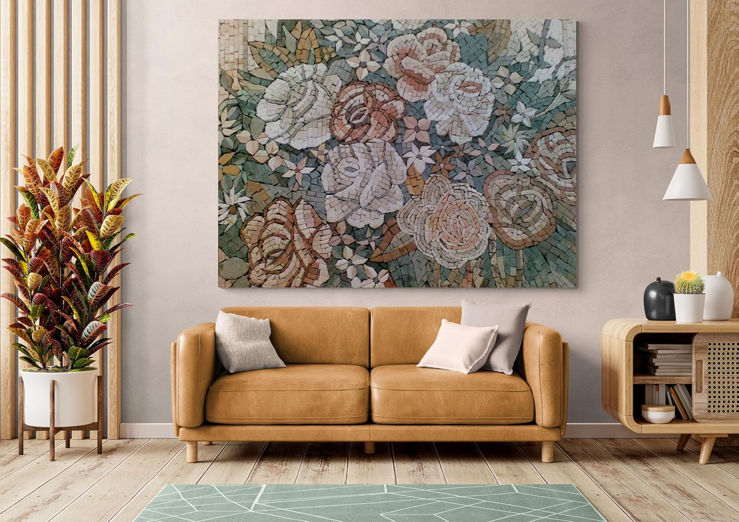 Handmade Bridal Bouquet Marble Mosaic Wall Art, Floral Stone Mosaic Artwork, Hand-Cut Botanical Wedding-Inspired Wall Décor