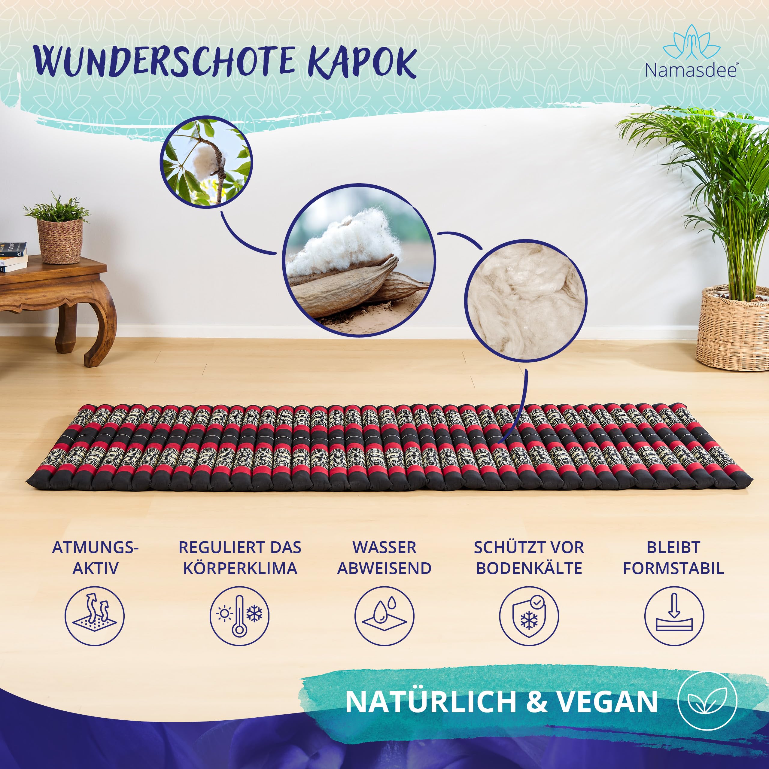 Rollmatte mit 100% natürlicher Kapokfüllung