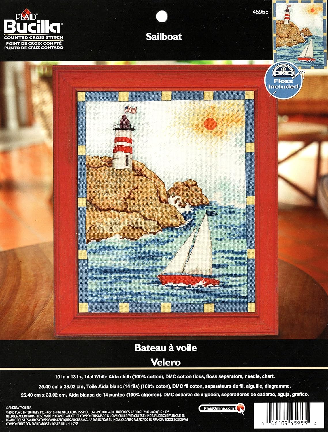 BUCILLA 45955 Plaid Counted Cross Stitch Kit, Sailboat