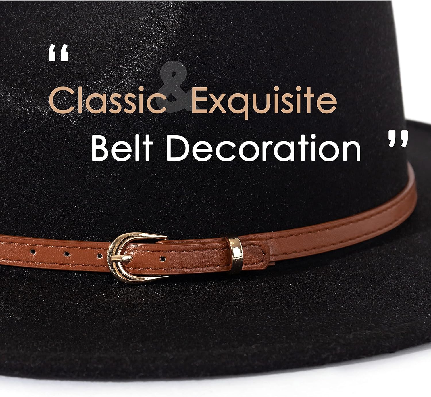 Lisianthus Women Classic Felt Fedora Wide Brim Hat with Belt Buckle - Image 3