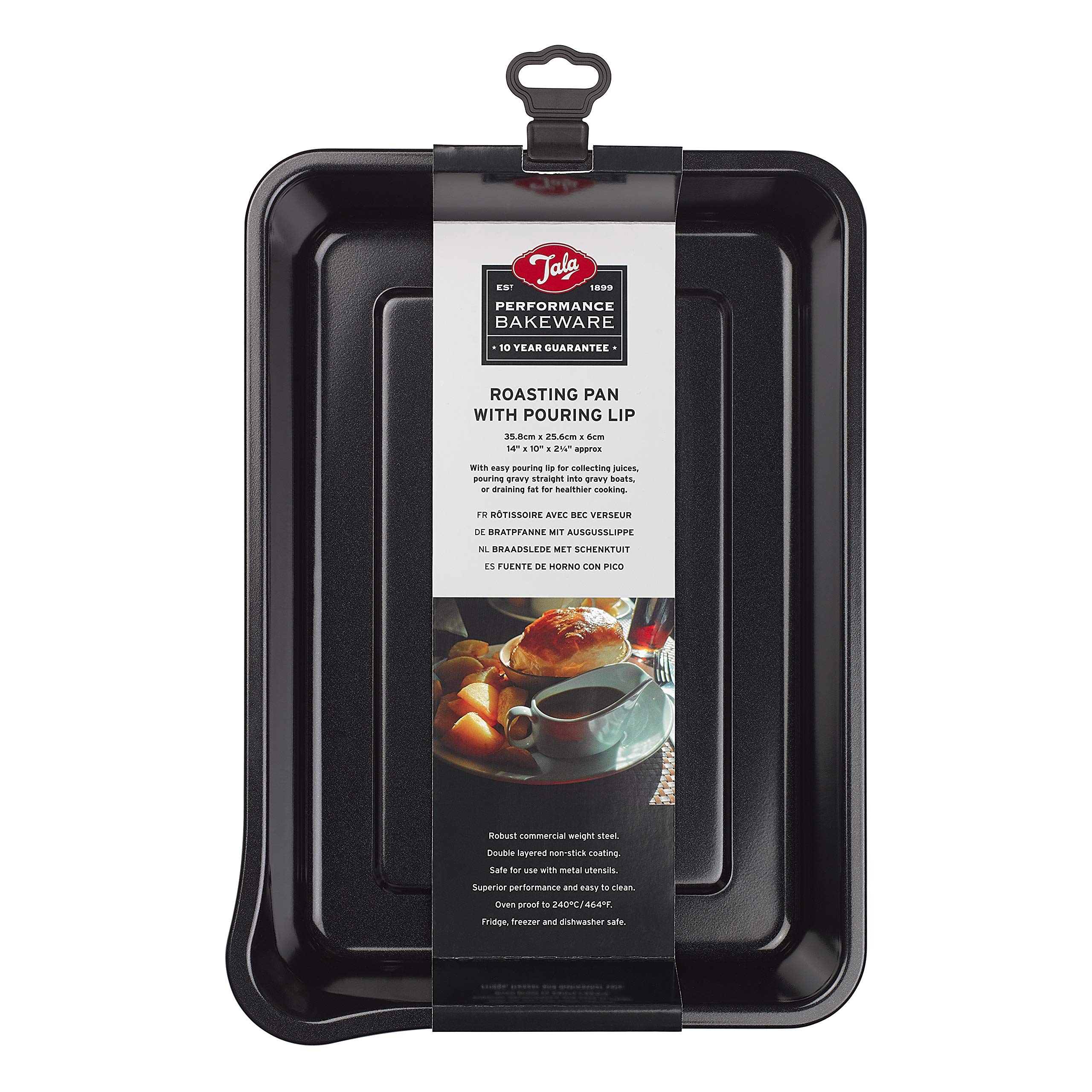 Tala Performance Large Roaster with Pouring Lip, Professional Gauge Carbon Steel with Eclipse Premium Non-Stick Coating, Measures 35.8 cm x 25.6 cm x 6 cm and BPA and PTFE Free