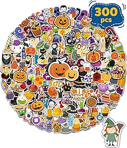 300 PCS Halloween Pumpkin Stickers, Vinyl Waterproof Stickers for Water Bottles Laptop Skateboard Computer, Halloween Party Favors Gifts Funny for Kids Teens Adults