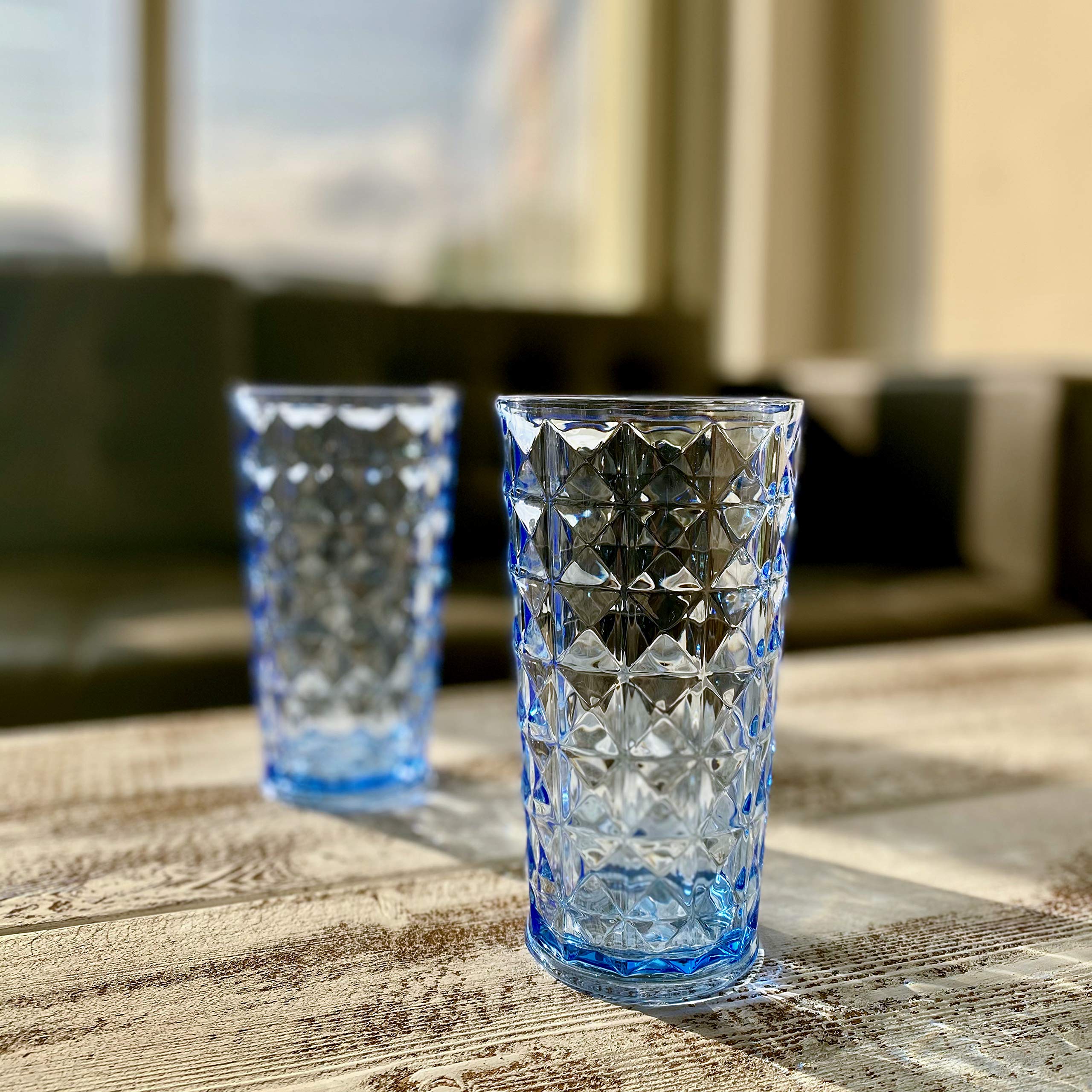 KLIFA - CUPID- 600 ml, zestaw 6 sztuk, akrylowe szklanki Highball, bez BPA, plastikowe naczynia do picia, nadają się do mycia w zmywarce, niebieskie