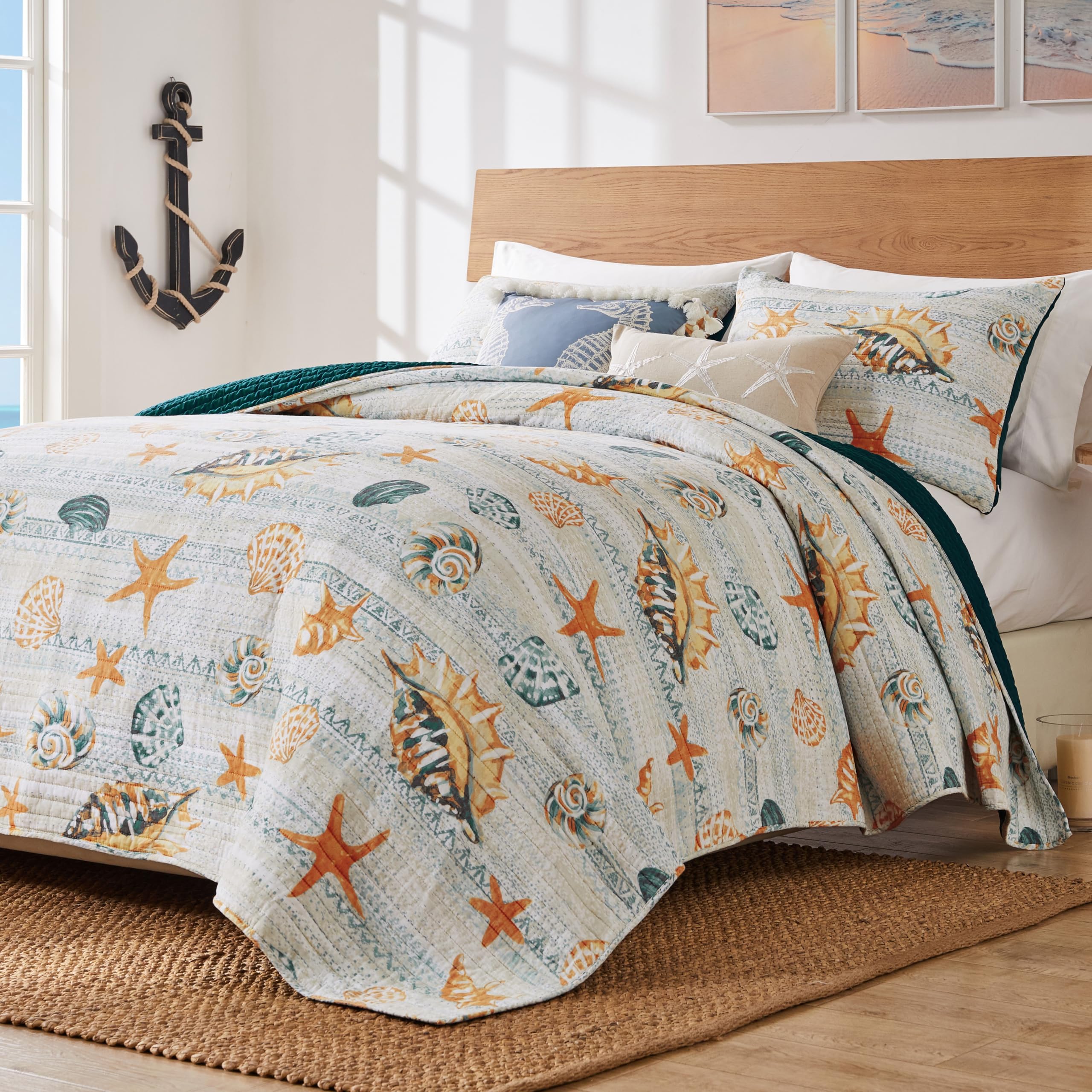 Greenland HomeKona Coastal Paradise Quilt Set, 3-Piece Full/Queen, Ocean