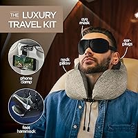 Vista 6 de Homeify Kit de viaje en avión, almohada ajustable para el cuello del avión de espuma viscoelástica con soporte para teléfono, máscara de ojos