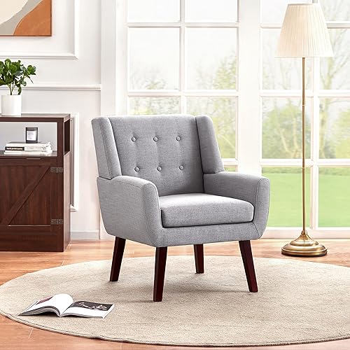 Miniatura 4 de HUIMO Accent Chair, Armchair, Linen Fabric Sofa Chairs for Bedroom, Living Room, Upholstered Button Tufted Mid Century Modern Comfy Reading