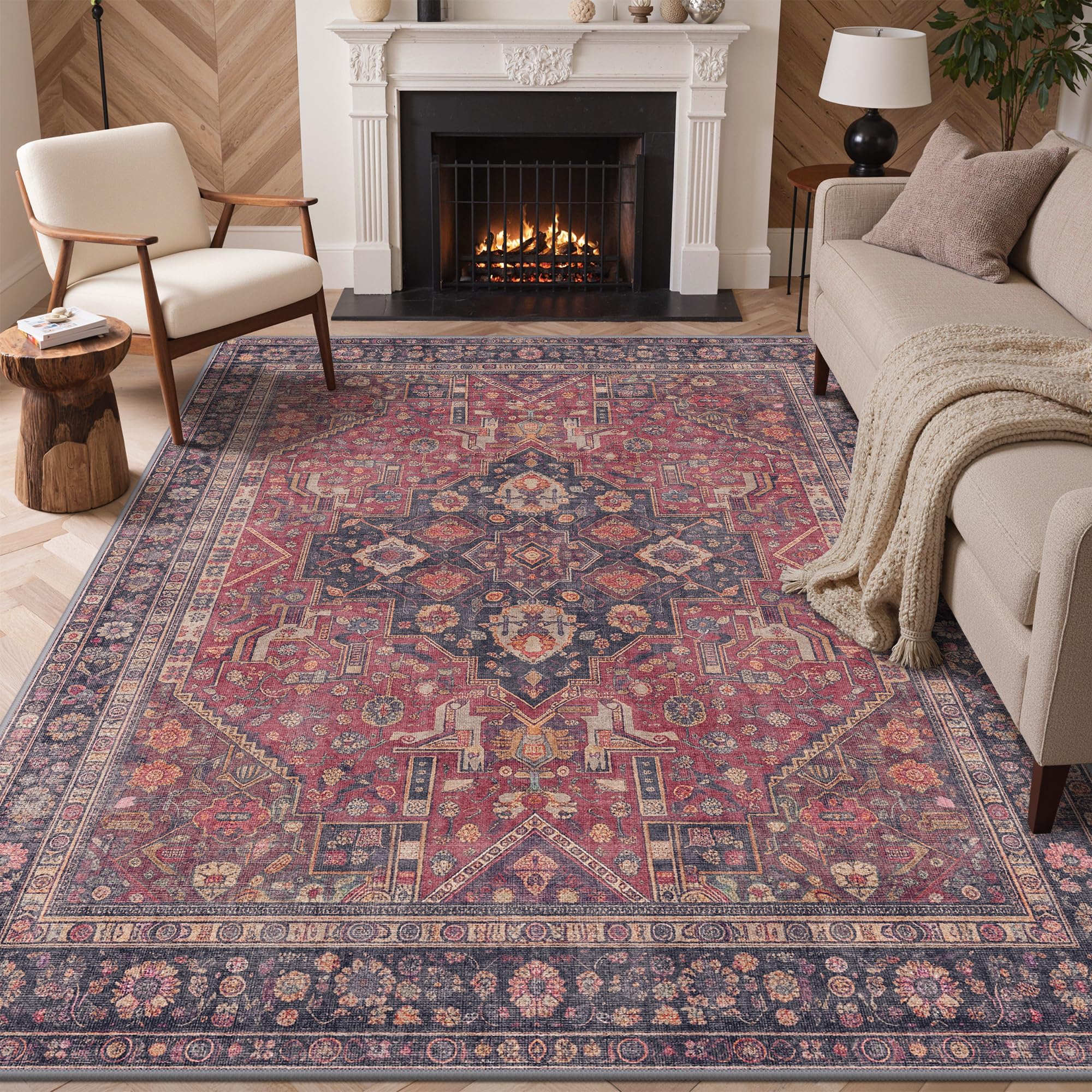 BEIMO Large Rug 240x300cm, Washable Carpet for Living Room Decor Black Red