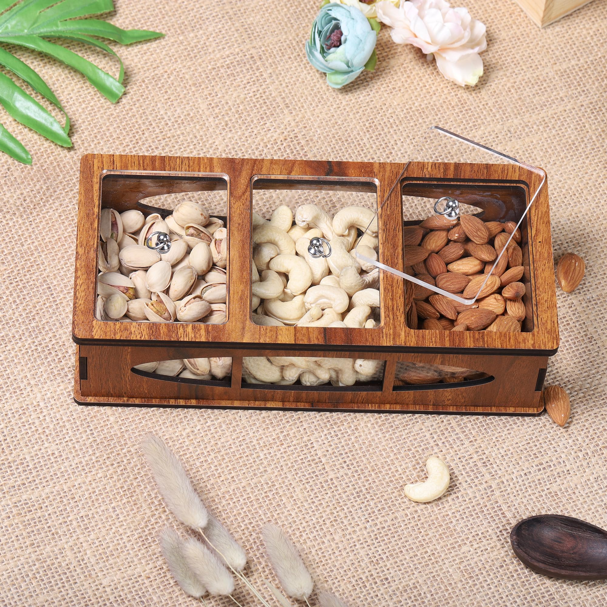 EpicLane Decorative Dry Fruit Box with 3 Compartments – Acrylic Lid Mukhwas Container for Home Office Festive and Gift Use-image-7