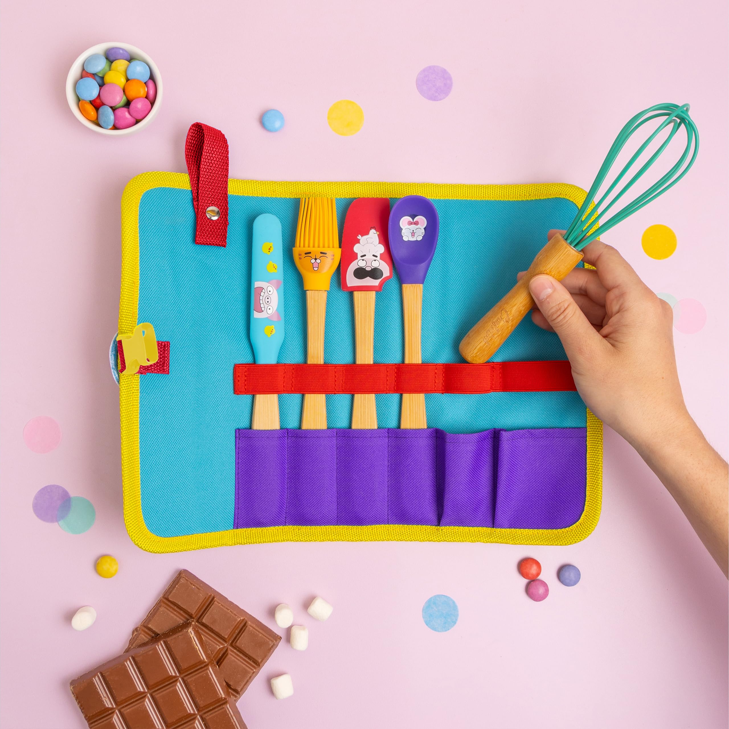 Chefclub Kids - Trousse de rangement avec Fouet, Spatule, Cuillère, Maryse et Pinceau - Dès 4 ans | Kit ustensiles de cuisine pour enfants - Matériaux sans BPA - Kit patisserie enfant - Idée Cadeau 4 ans