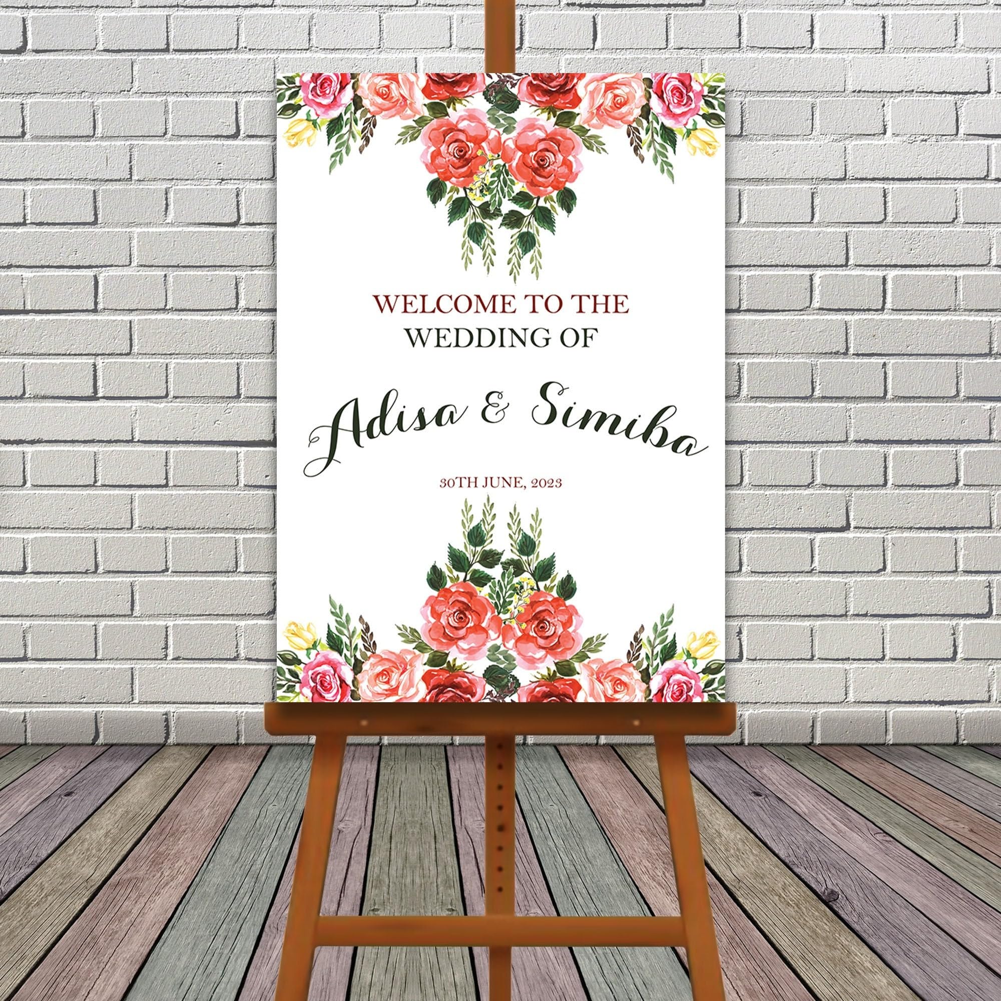 RED Floral Wedding Welcome Sign, Wedding Sign, A1, A2, A3 or A4, Wedding Decor, Welcome Wedding Poster, Large Welcome Sign, Printed Sign