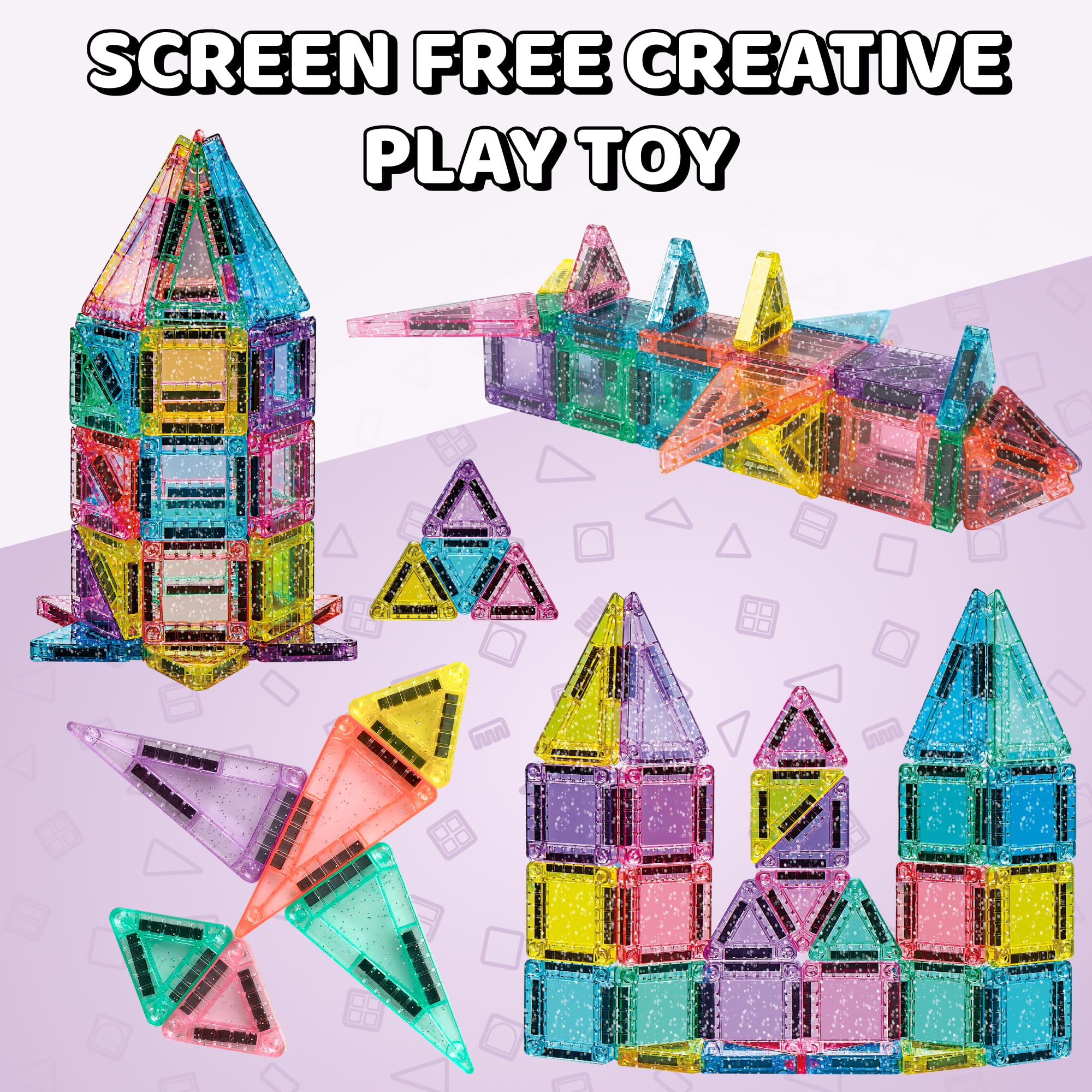 Science Kidz 44-Piece Glitter Series Mini Magnetic Tiles Travel Set, 44 Magnet Building Tiles & Storage Tin - Image 4