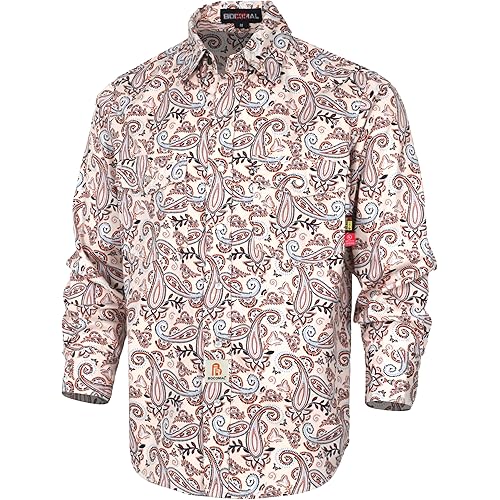 BOCOMAL FR Shirts Printed Paisley/Hawaii Lightweight Pearl Snaps/Button Down Flame Resistant NFPA2112 CAT2 Work Shirt