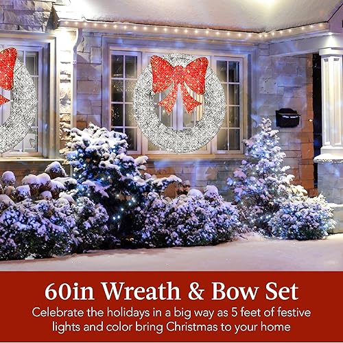Miniatura 51 de Best Choice Products 48in Pre-Lit Outdoor Christmas Wreath Decoration, LED Metal Holiday Decor for Home w/ 140 Lights, Bow - Green/Red