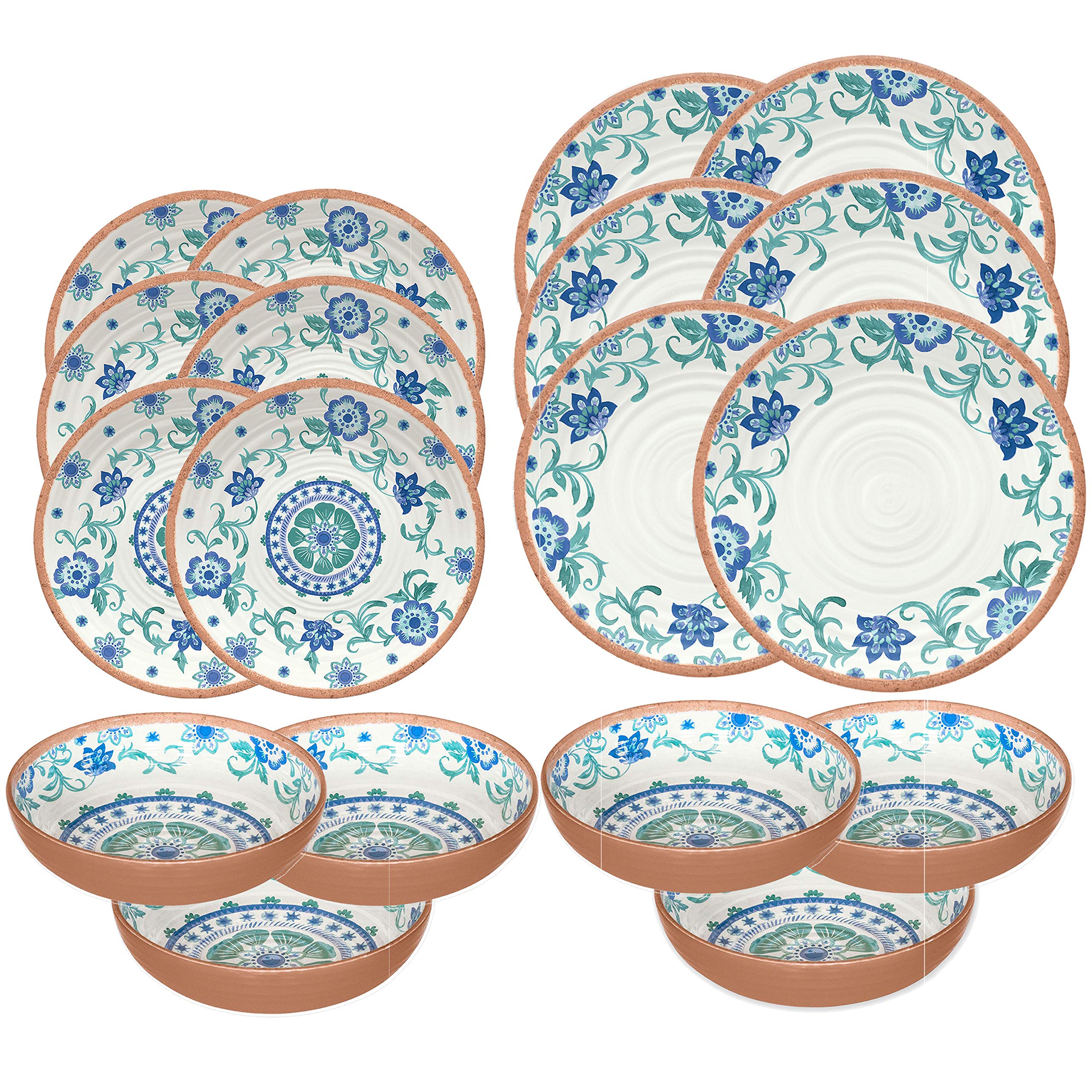 Turquoise Floral Melamine/Plastic Outdoor/BBQ/Picnic - 6 Piece - Dinnerware Set (18)