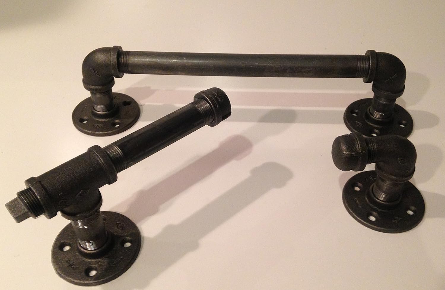 Complete Bathroom Set of Industrial 3/4" Black Pipe with Toilet Paper Holder, Rack, and 14" Towel Holder
