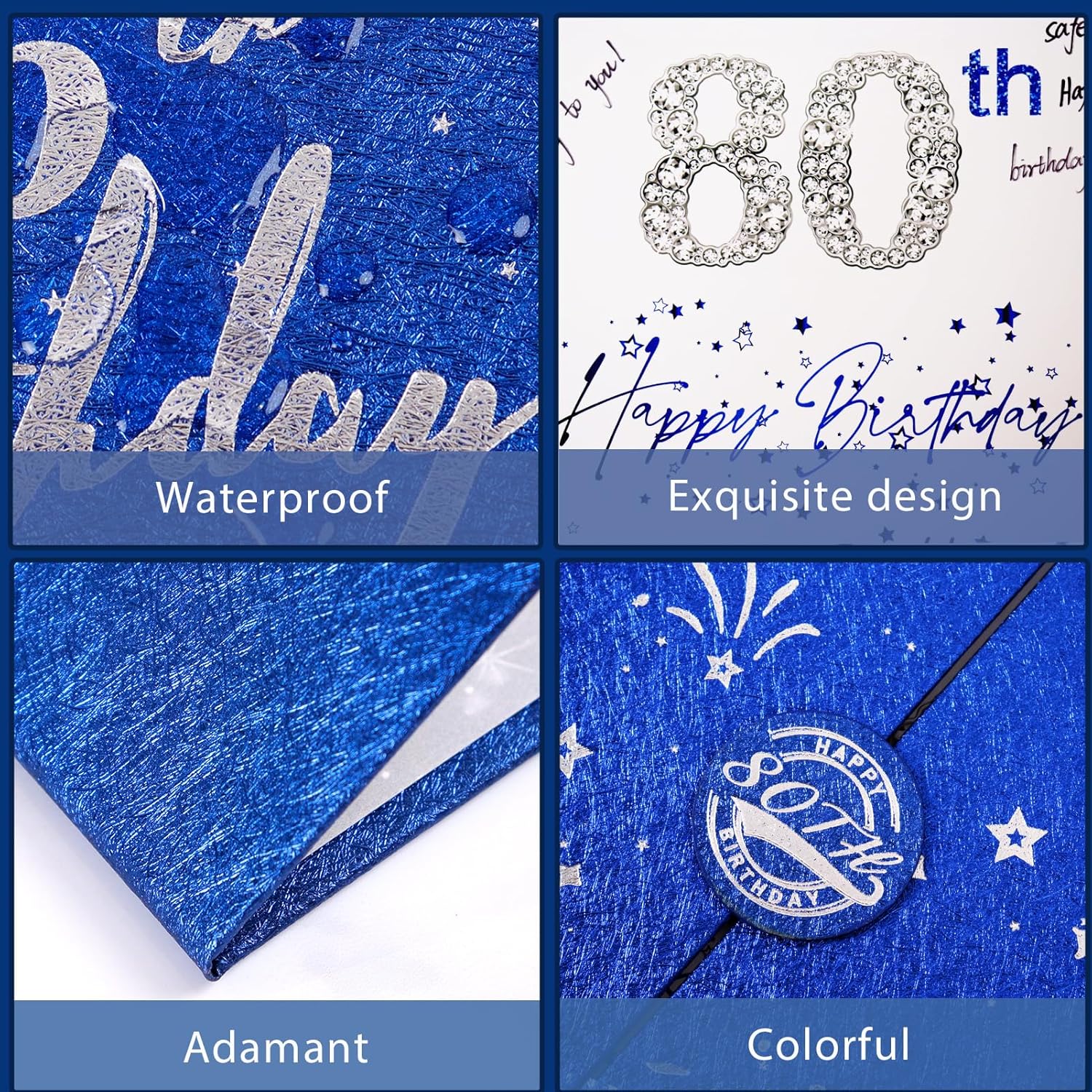 Crenics 80th Birthday Decorations for Men or Women, Creative 80th Birthday Guest Book Alternative, Blue and Silver 80 Birthday Signature Book 18 x 12 inch, Great 80th Birthday Gifts - Image 3