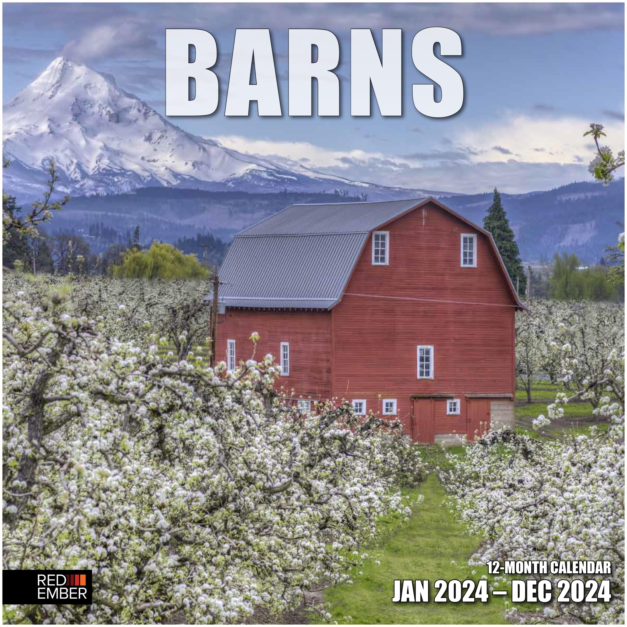 RED EMBERBarns 2024 Hangable Monthly Wall Calendar | 12" x 24" Open | Thick & Sturdy Paper | Giftable |