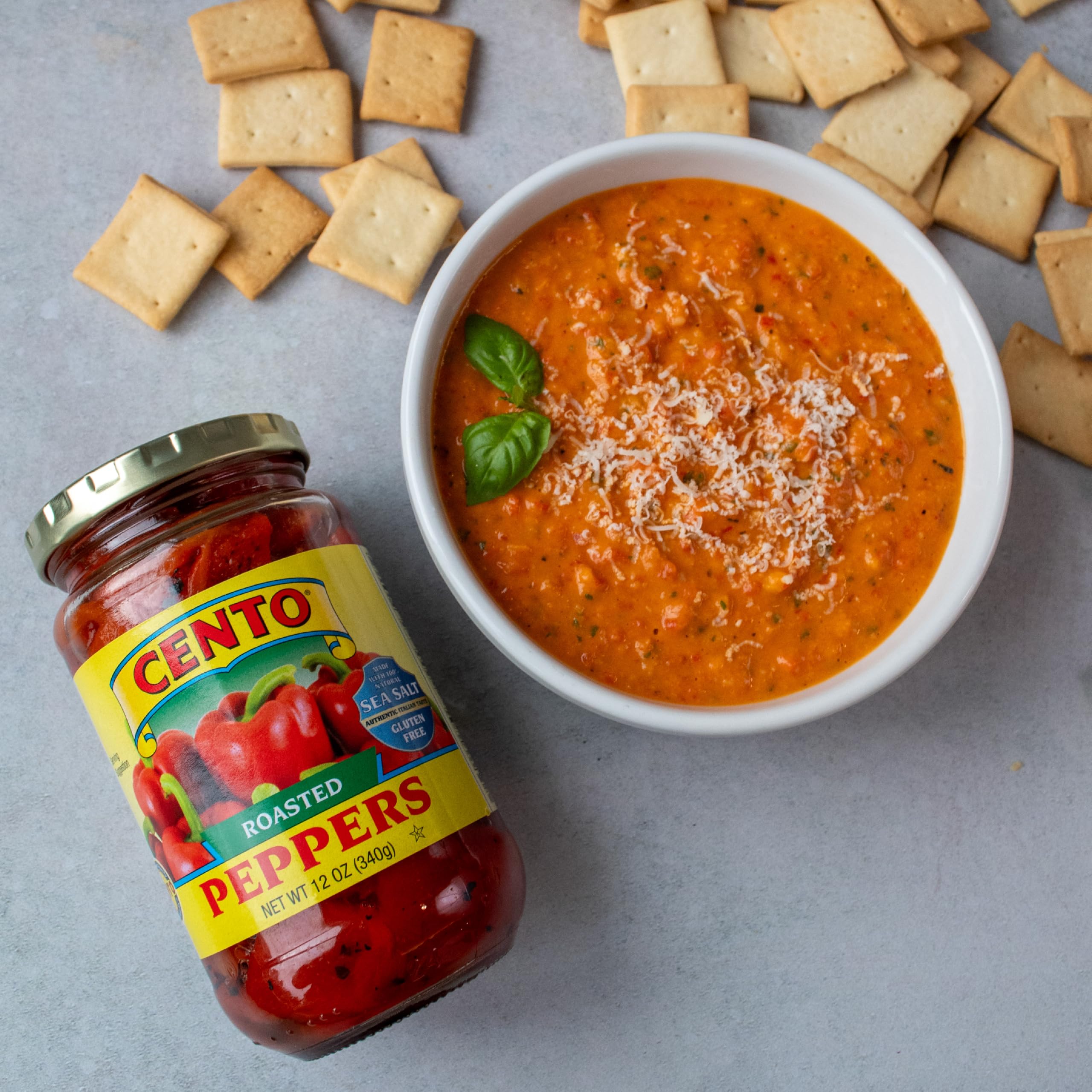 Cento Roasted Peppers - Jarred Fire-Roasted California Red Bell Peppers, Packed in Water with Sea Salt - Gluten-Free, Non-GMO - 12 Oz